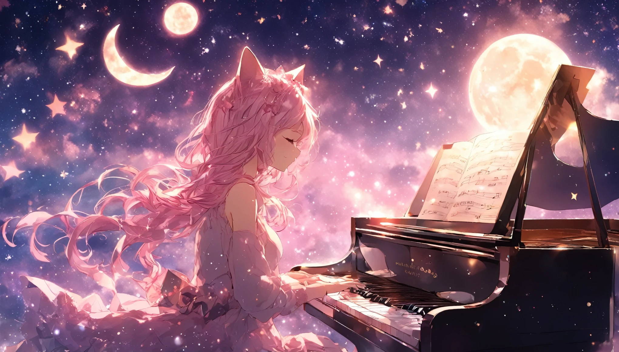 I want you to picture a scene of a girl playing the piano alone with the moon and stars in the sky. Anime, pink hair, cat ears. That's her charm.