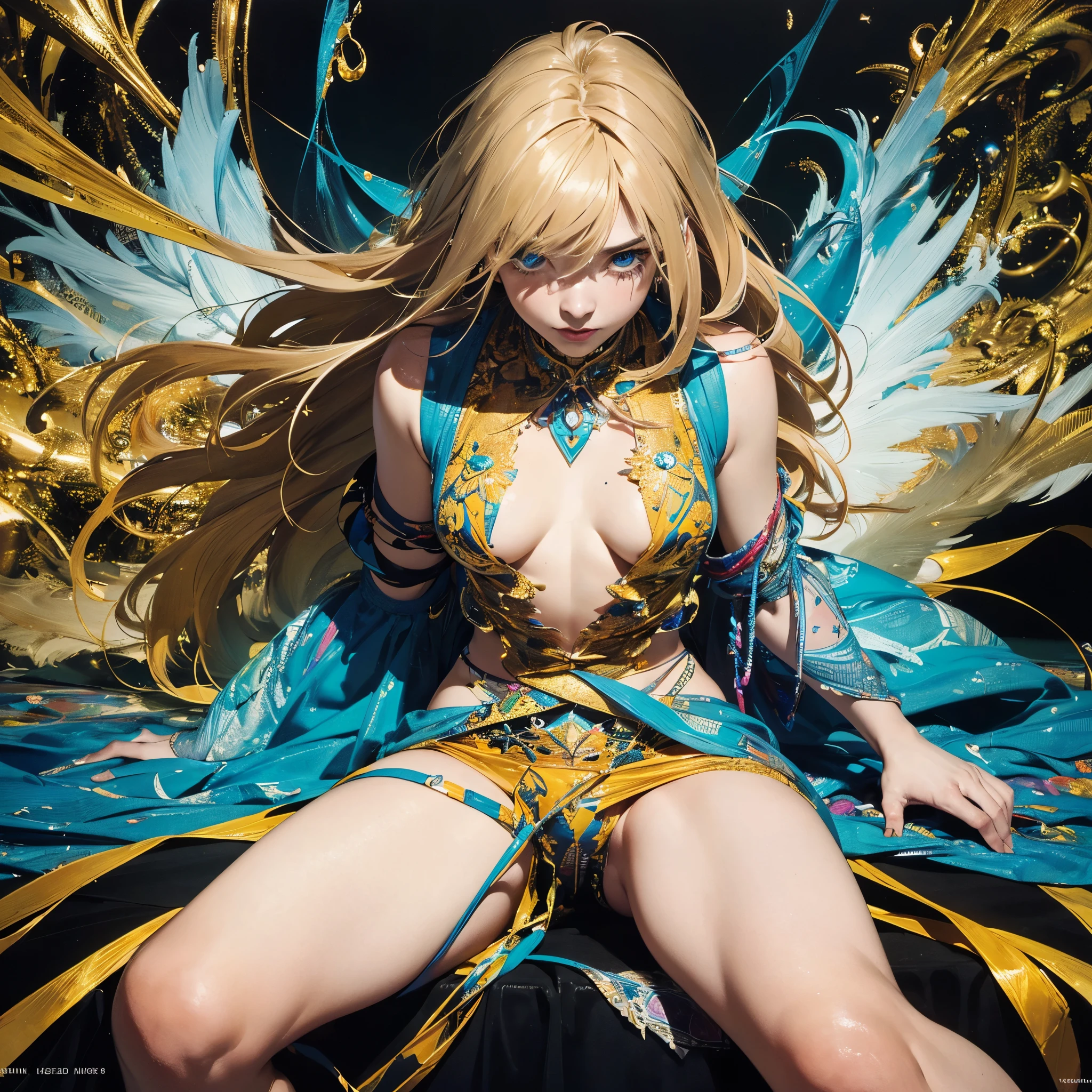 (((Official Art, unity 8k wallpaper, Very detailed, beautifully、aesthetic, masterpiece, highest quality))), (zenTangle, Mandala, Tangle, enTangle), ((Fractal Art:1.3)) , (((One perfect girl))), (Very detailedな裸), Dynamic Angle, Cowboy Shot, The most beautiful form of chaos, elegant, Brutal Designer, Bright colors, Romanticism, James Jean, Robbie Dowie Anton, Ross Tran, Francis Bacon, Michael Mraz, Petra Cortright, Gerhard Richter,Ashley Wood, ,mysterious,glossy,wonderful,Almost naked,f,Colorful,Transparent blouse,rainbow,mysterious,((Mr.々Angle,Provocative look)),