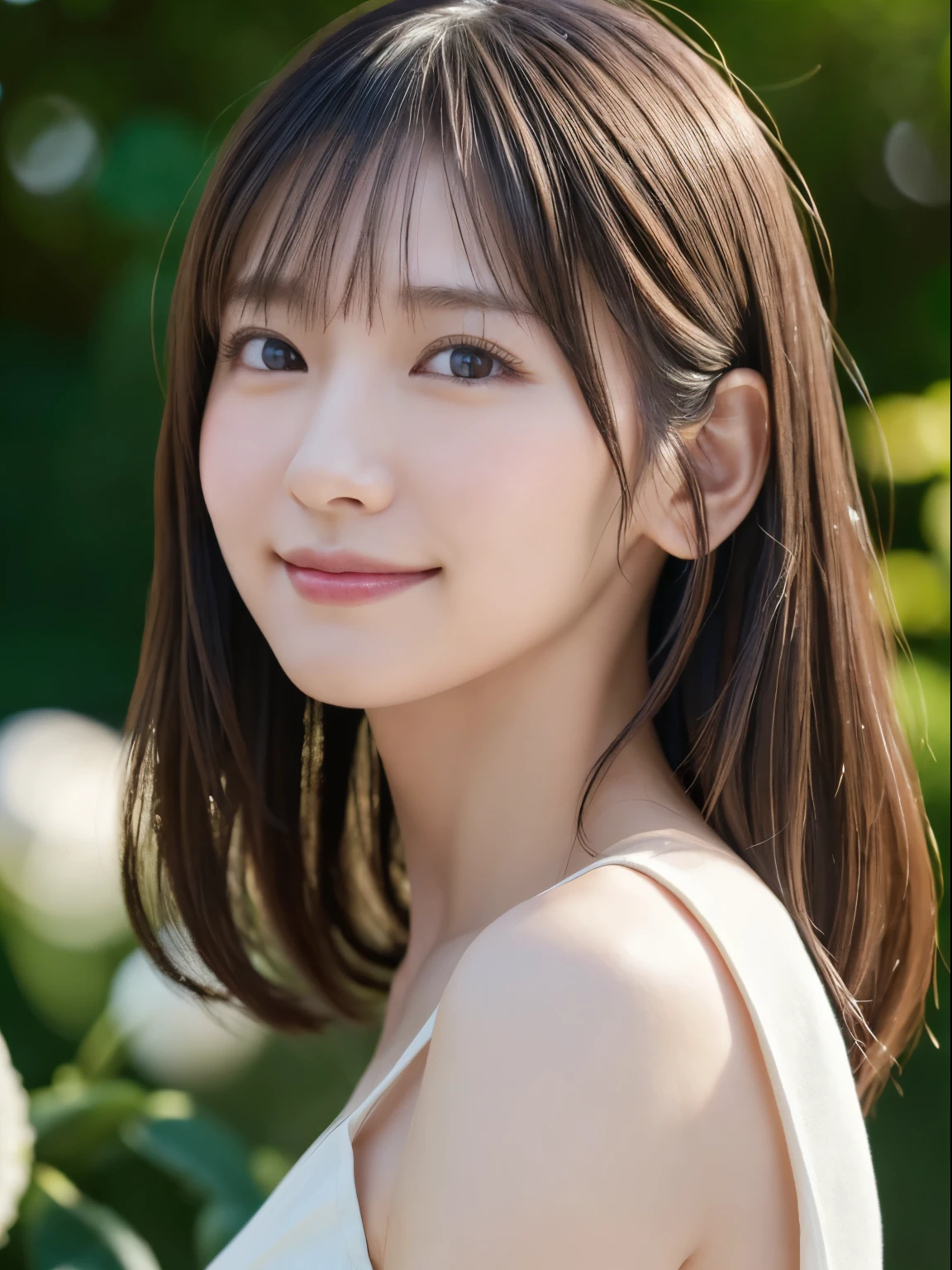 1 Japanese girl, (RAW Photos, highest quality), (Realistic, Realistic:1.4), Tabletop, Very delicate and beautiful, Very detailed, 8k wallpaper, wonderful, In detail, Very detailedなCG Unity, High resolution, Soft Light, Beautiful details 19 years old, Very detailedな目と顔, Beautiful and detailed nose, Beautiful details,Cinema Lighting,Perfect Anatomy,Slender body,smile (Asymmetrical bangs), Beautiful illustrations, (Natural Side Lighting, Cinema Lighting), (Perfect Anatomy:1.4), Cute and symmetrical face, White skin, Shiny skin, (Casual Fashion)