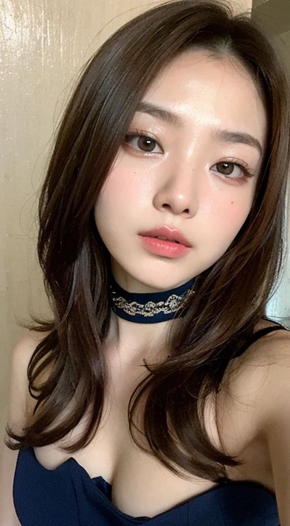 {masterpiece},{highest quality},{One girl}, cute, wonderful, Beautiful fine details, **,Bob Hair, Brown Hair,In detail,Depth of written boundary,Highly detailed CG,original, Highly detailed wallpaper,, View your viewers、,black、Small breastsBlue eyes、Hotel、choker、Heel、,,topless,Functional,topless,Underless,pubic hair
