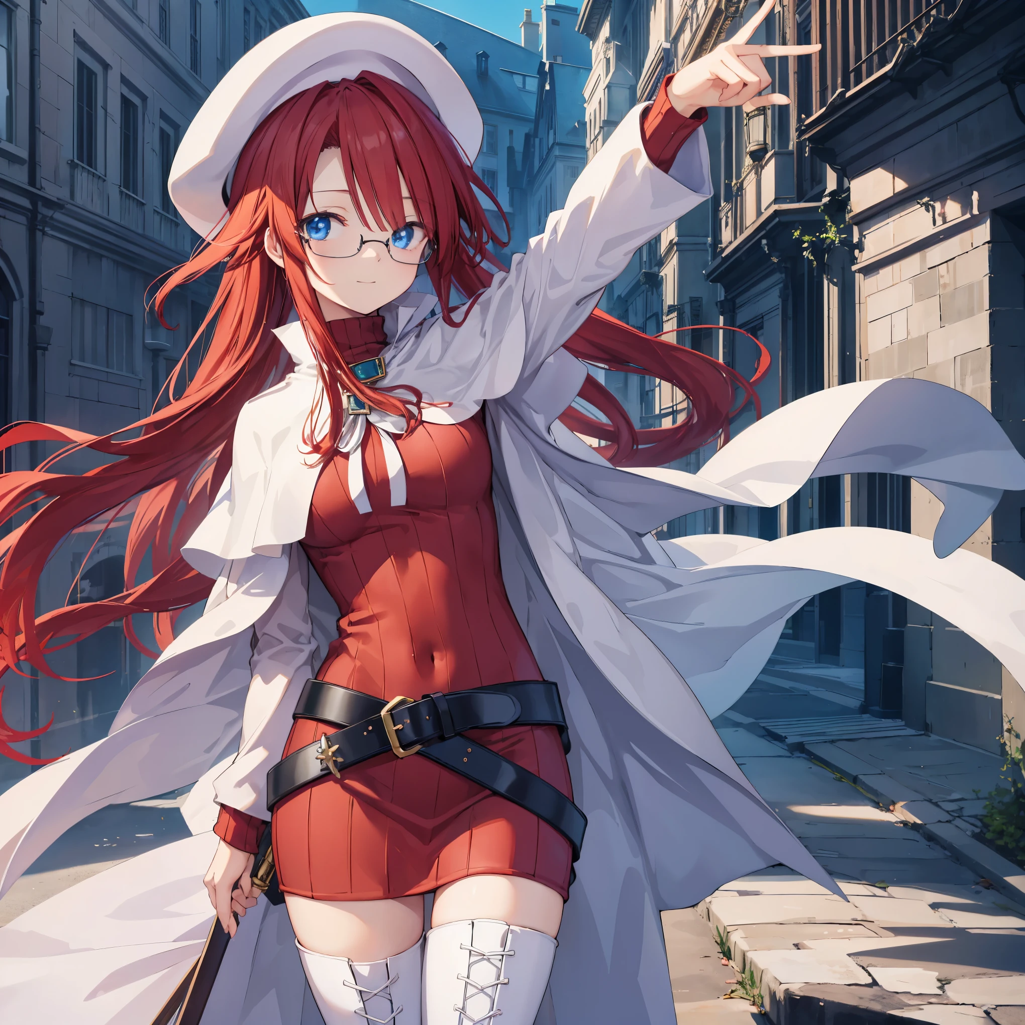 summonnightaty, aty, (young:1.3),long hair, blue eyes, red hair, large_beret, hat, glasses,
BREAK long hair, thighhighs, hat, dress, boots, glasses, belt, cape, sweater, zettai ryouiki, beret, thigh boots, white footwear, ribbed sweater, loose belt,solo,
BREAK outdoors, fantasy,on_the_ship,on_the_ship's_railing
,
BREAK (masterpiece:1.2), best quality, high resolution, unity 8k wallpaper, (illustration:0.8), (beautiful detailed eyes:1.6), extremely detailed face, perfect lighting, extremely detailed CG, (perfect hands, perfect anatomy),covered_nipples,covered_navel,light_smile ,(half_eyes:1.4),long_sword,armpit,sleepy,dynamic_fighting_pose,barrel,red_sweater,apart_legs,magical_effect,spread_legs, have_a_book,teacher,rise_knee,kind_face