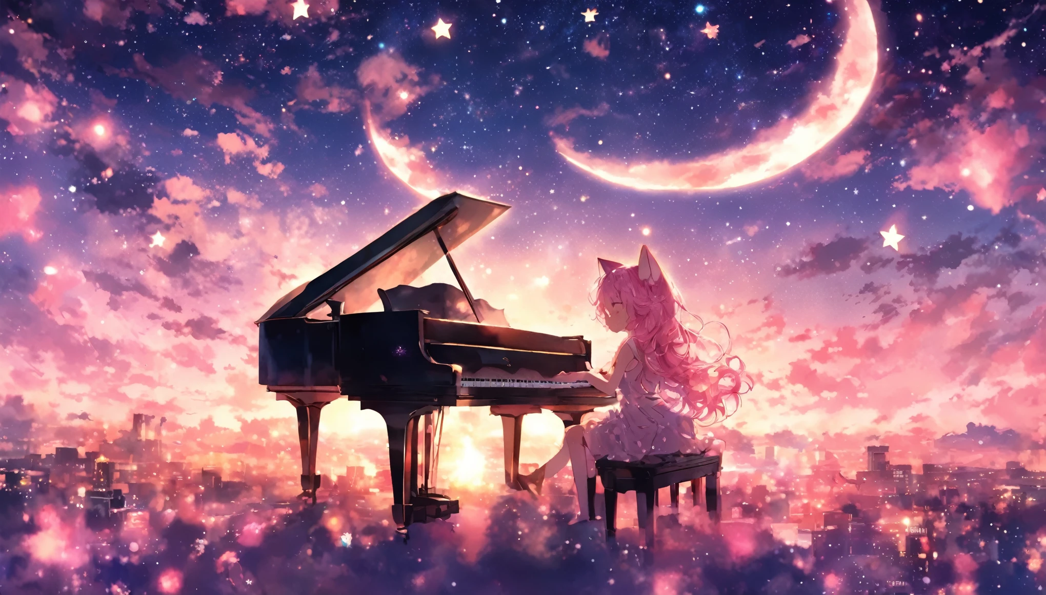 I want you to picture a scene of a girl playing the piano alone with the moon and stars in the sky. Anime, pink hair, cat ears. That's her charm.