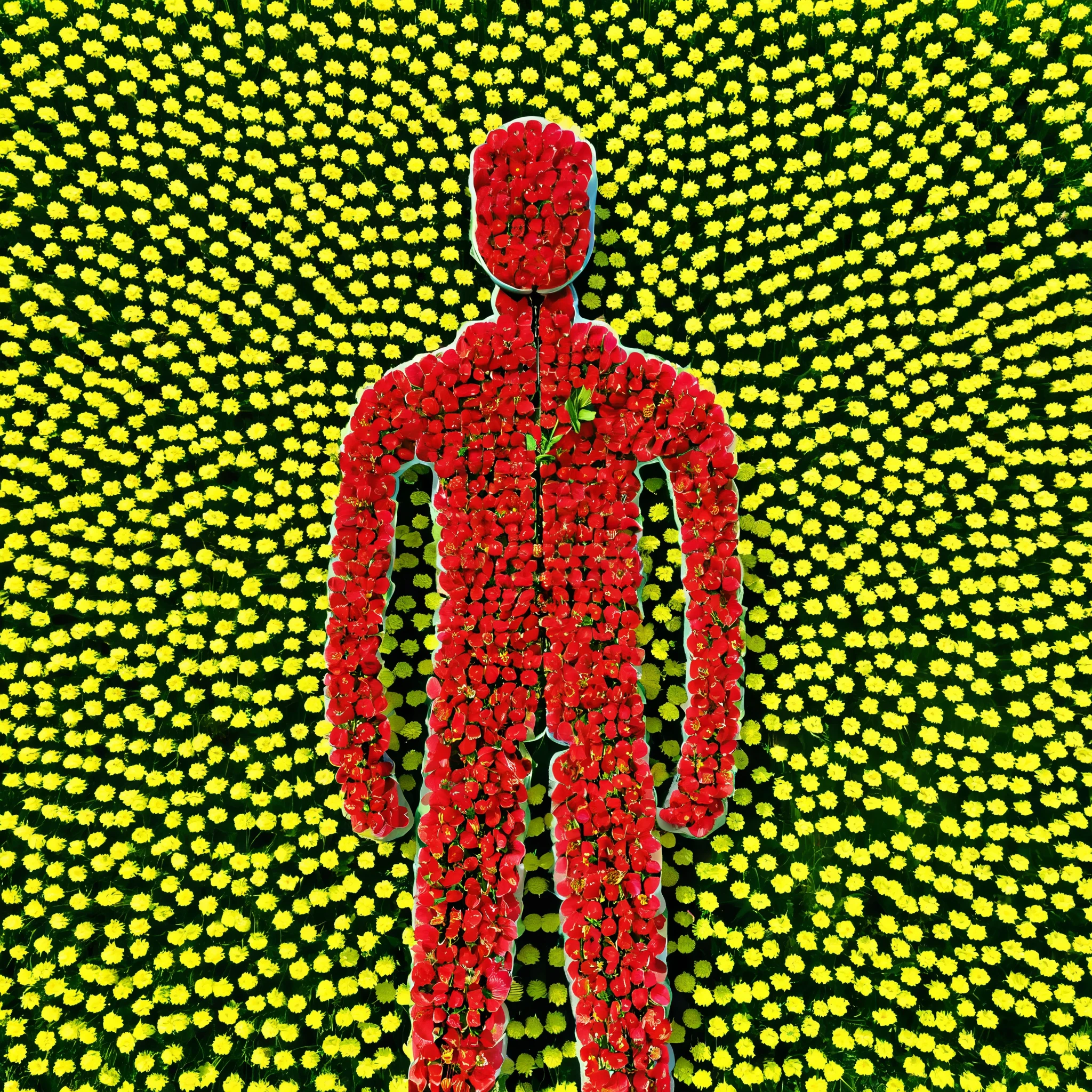 Poppy flower in the shape of a man, creating a protective barrier for tranquility