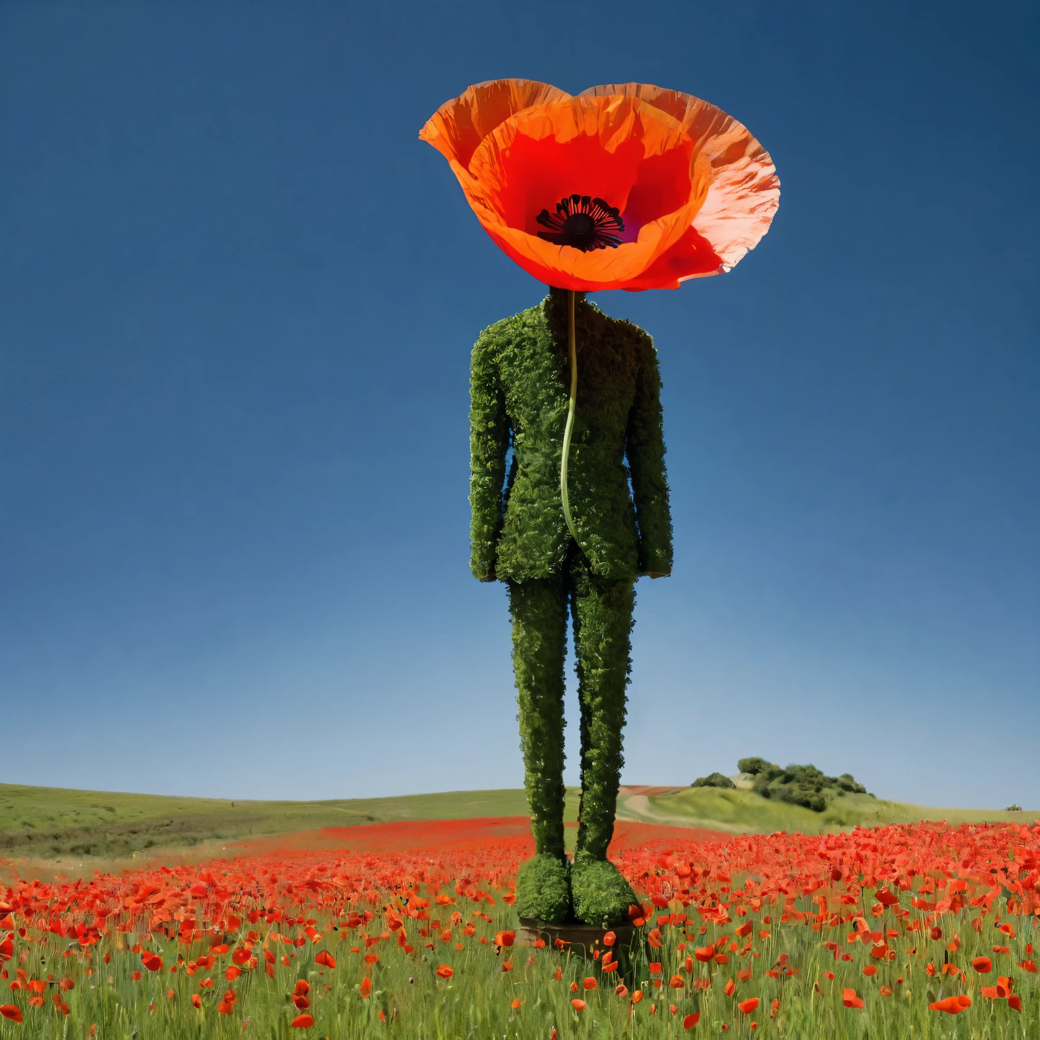 Poppy flower in the shape of a man, creating a protective barrier for tranquility