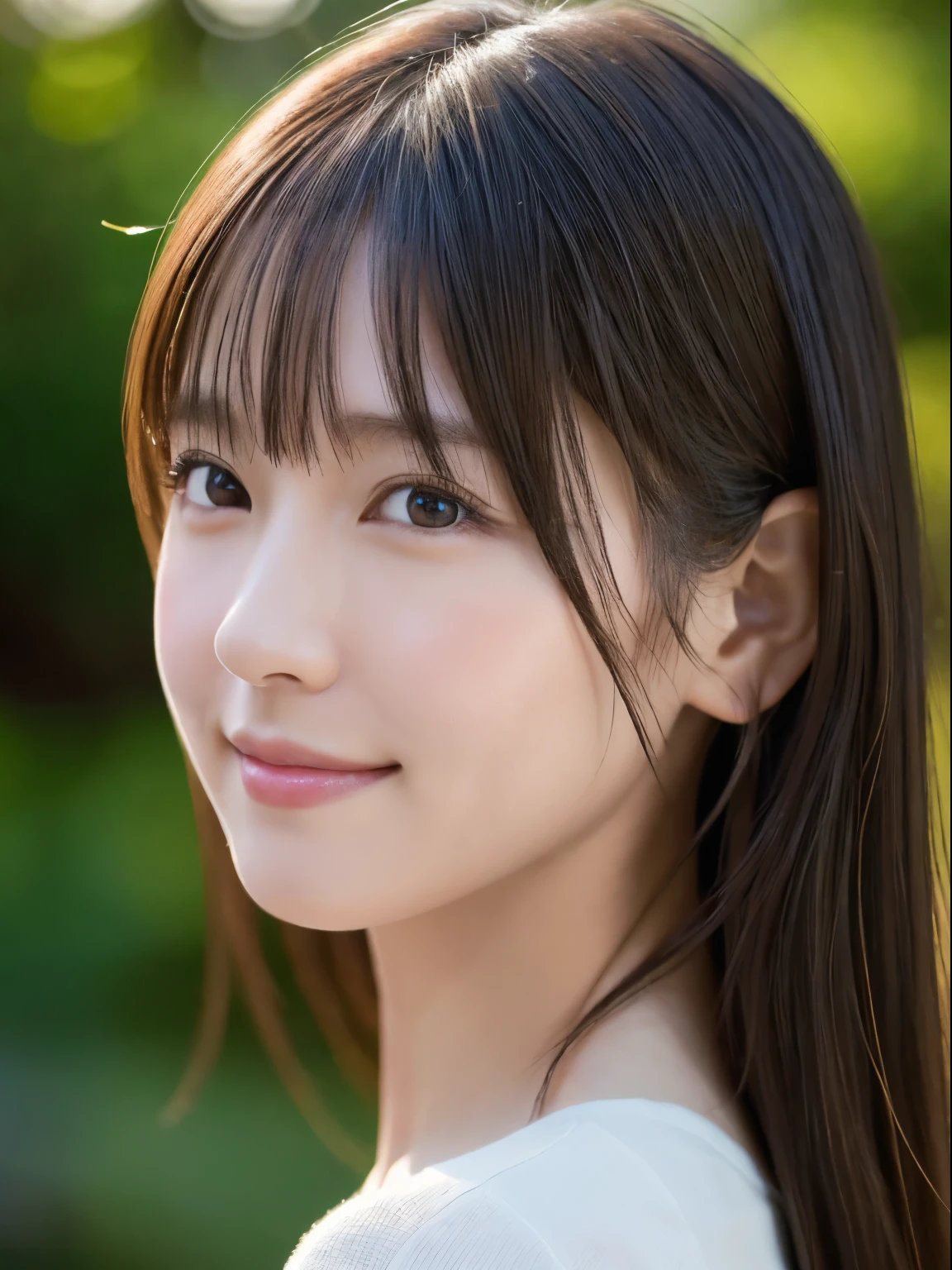 1 Japanese girl, (RAW Photos, highest quality), (Realistic, Realistic:1.4), Tabletop, Very delicate and beautiful, Very detailed, 8k wallpaper, wonderful, In detail, Very detailedなCG Unity, High resolution, Soft Light, Beautiful details 19 years old, Very detailedな目と顔, Beautiful and detailed nose, Beautiful details,Cinema Lighting,Perfect ???????,Slender body,smile  (Asymmetrical bangs), Beautiful illustrations, (Natural Side Lighting, Cinema Lighting), (Perfect ???????:1.4), Cute and symmetrical face, White skin, Shiny skin, (Casual Fashion)