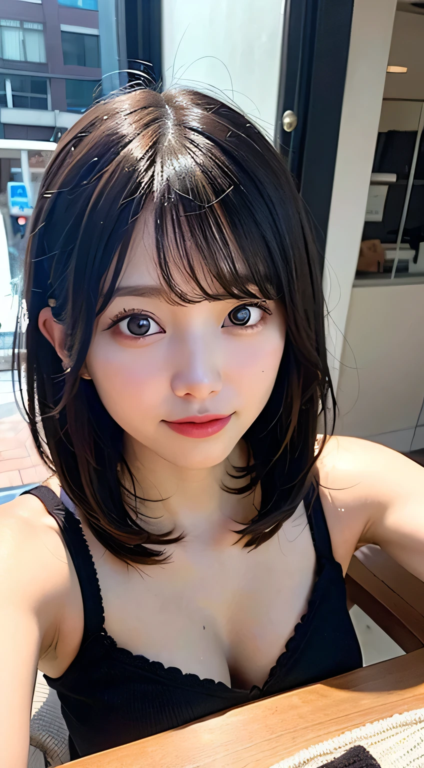 (8k, RAW Photos:1.2),Detailed face and eyes,最high quality, 超A high resolution, Very detailed ,Intricate details ,Tabletop ,pretty girl , Soft cinematic light, Hyper Detail,Sharp focus, high quality,Black-haired, Bobcut,  outside, knit, panties, Peeking from below