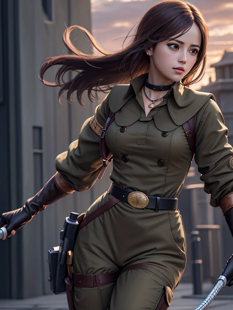 (masterpiece, best quality, high resolution, Unity 8k Wallpaper, Extremely detailed CG:1), (illustration:1.0), 1 Girl,Solitary, whip, Gloves, uniform, army, army ,belt, Necklace, Pants,