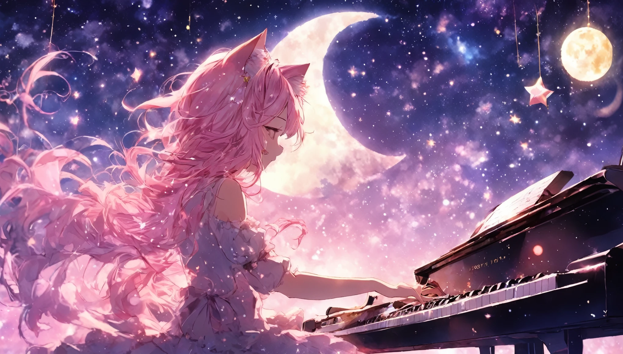 I want you to picture a scene of a girl playing the piano alone with the moon and stars in the sky. Anime, pink hair, cat ears. That's her charm.
