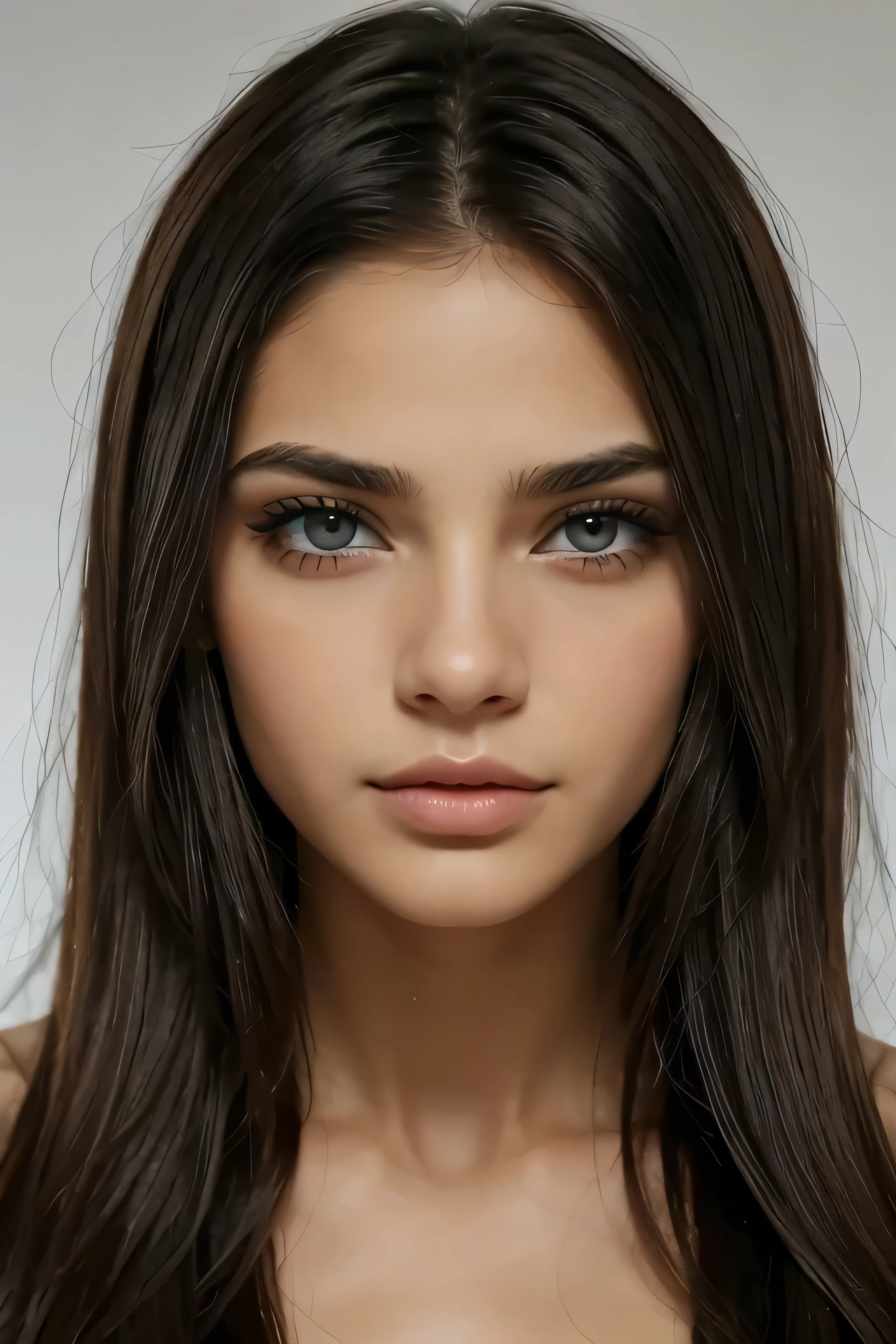 solo, Muy detallado, cara detallada, cabello muy largo, imagen de una hermosa mujer joven, ((pelo negro natural)), hermosos ojos azules naturales, High Definition RAW Photography, Photography, piel blanca labios delgados, cejas naturales. cara de modelo europero con negro lo mas negro posible mas hermosa mirada mas sexy nariz respingada, labios rojos natural, pelo extremadamente negro, piel extremadamente blanca ojos mas grandes. 21 year old young woman, pretty face like an angel, cara decubuierta, cara alzada, labios mas rojos con labial realzar los ojos y sin sombras