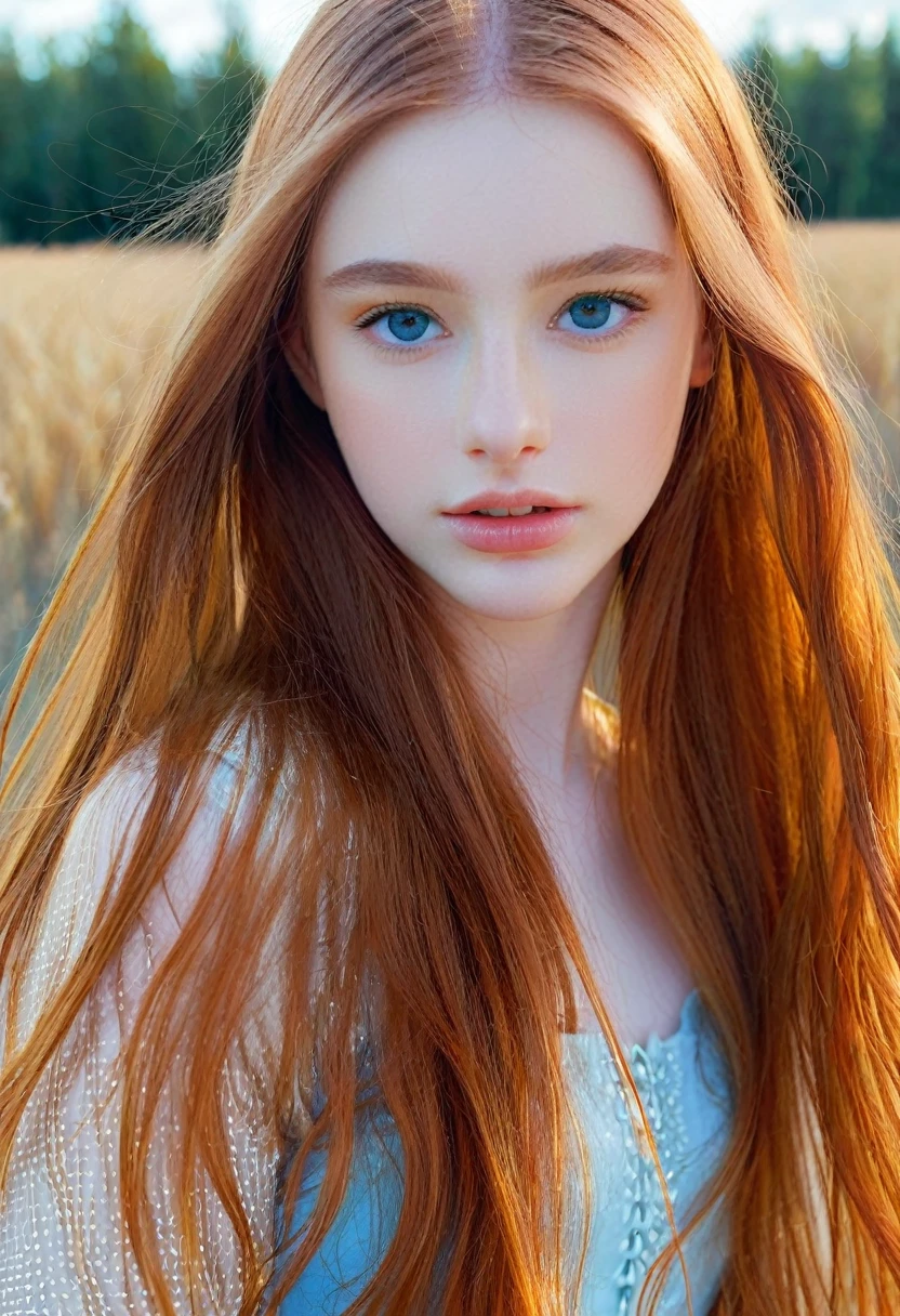 ((intricate details, pale skin)), solo, very detailed, detailed face, very long hair, picture of a beautiful young woman, dasha_taran, sfw, ((natural orange hair)), High Definition RAW Photography, 16k photography, (full body), standing, delicate facial features, pretty face, detailed full body, visible from head to knees, (bright sky-blue eyes:1.2), mesmerizing eyes, emotive longing expression, (cinematic, film grain:1.1)