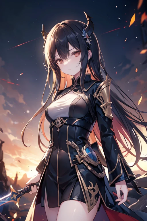 ((solo)), (woman), dark orange eyes, black hair, very long hair, messy hair, dark orange colored inner, hair a close up of a person with a sword in a desolate land surrounded by demons and monsters, a burning field, detailed key anime art, honkai star trail character, casimir art, masamune shiro, masamune, handsome guy in demon slayer art, genshin, heise jinyao, shadowverse style, (no logos), hell, black powers, infernal scenery, detailed clothes, eye reflection, depth of field, cinematic lighting, ray tracing, depth of field, cinematic lighting, ray tracing, UHD, high details, best quality, highres, high quality, award winning, super detail, masterpiece, 8k, UHD, high details, best quality, highres, high quality, award winning, super detail, masterpiece, 8k
