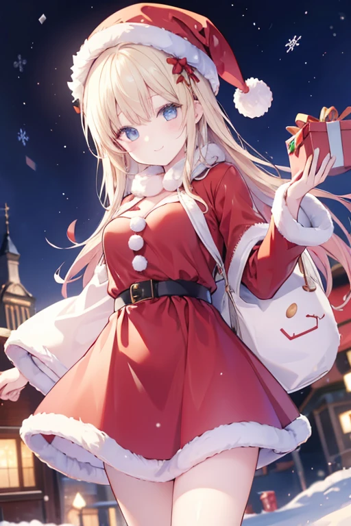 1girl in、A smile、Christmas、Dressed in Santa Claus costume、