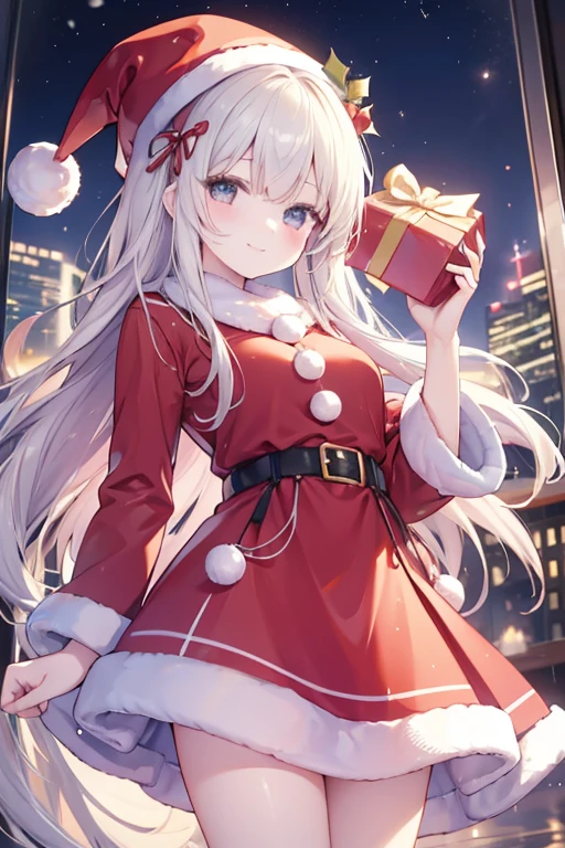 1girl in、A smile、Christmas、Dressed in Santa Claus costume、