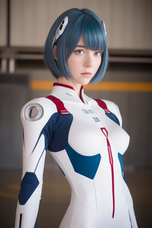 (masterpiece:1.2), highest quality, (Beautiful details:1.6), Detailed Photos, (Perfect hands, Accurate anatomy), Natural light, 
rei ayanami, Evangelion, One Woman, A sad expression, Looking into the distance, Cyan-colored hair, Smooth Hair, fine hair, short hair, (Her eyes are crimson:1.6), 
bodysuit, Headgear divided into left and right, Semi-elliptical head interface, Complete plug suit, Simple plug suit, The bodysuit is pure white, 
Inside the hangar, 大きなInside the hangar, 