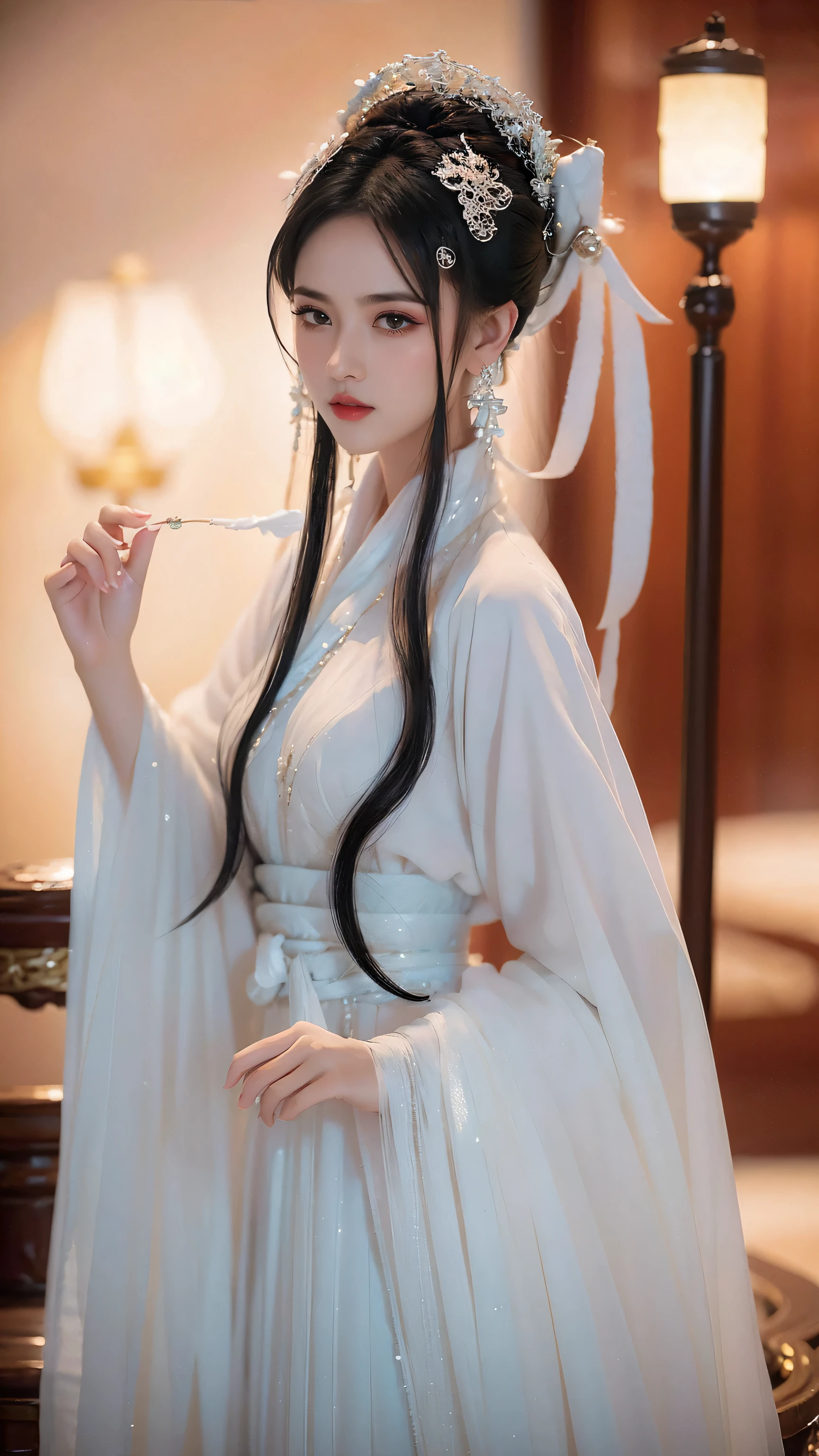 （（masterpiece，best quality，Ultra-clear，original photo，Extremely detailed CG，8K）），（Slim skirt：1.3），Beautiful Hanfu girl，Black long hair，（Double bun，Hairpin，earrings），Exquisite eyes，Delicate face，Detailed hands，（Correct finger），Skin smooth and delicate，Skin radiance，（Big breasts and thin waist），Beautiful snake scales，high resolution，（Super detailed：1.4），（lifelike：1.2），Imagine，Dazzling，chiffon，China red，full-body shot