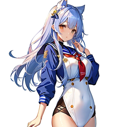 ピンクの髪と白いシャツを着たSailor suitを着た漫画の女の子, From the Azur Lane video game, Azur Lane Characters, Azur Lane Style, Sailor suit, One character's whole body, Anime full body illustration, Official character art, Anime VTuber Full Body Model, Single character, Moon themed costume, Possibility of whole body use,Original character sheet,Pose reference,In one pose, 8k,high quality,High resolution,4K,HD,(Well designed face),Great face,(Very detailed),Beautiful Eyes,All images must be full body,A total of 3 images are required,Front view,Uses manga style,All photos must be of the same girl,All sizes required,uniform,high school girl,8k,high quality,High resolution,4K,HD,(Well designed face),Great face,(Very detailed),Beautiful Eyes,All images must be full body,,Thick thighs,I have to write the whole body,Anime Style,,I have to write the whole body,Hair needs a separate image,