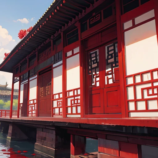 A lotus,Blood red lotus,Chinese Architecture,moxiang