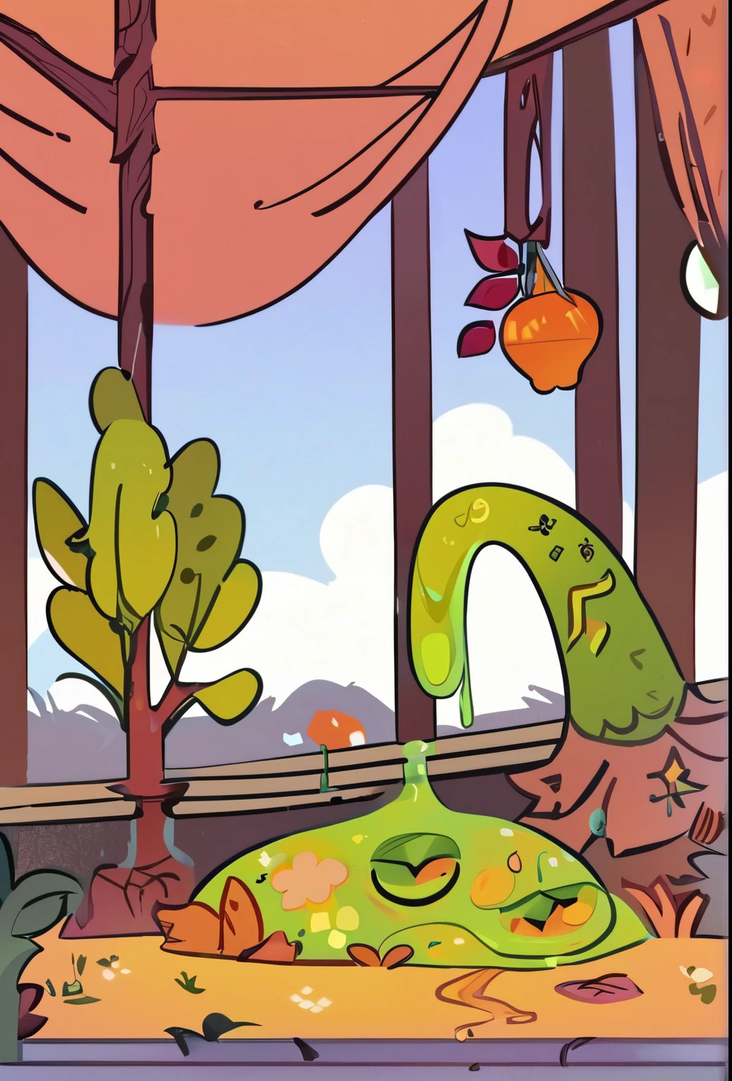 check_9, check_8_up, check_7_up, check_6_up, check_5_up, check_4_up, show exact,main character slime, flower, radish, rags, slime color brown,dark fantasy aesthetics, one full length,  Pony