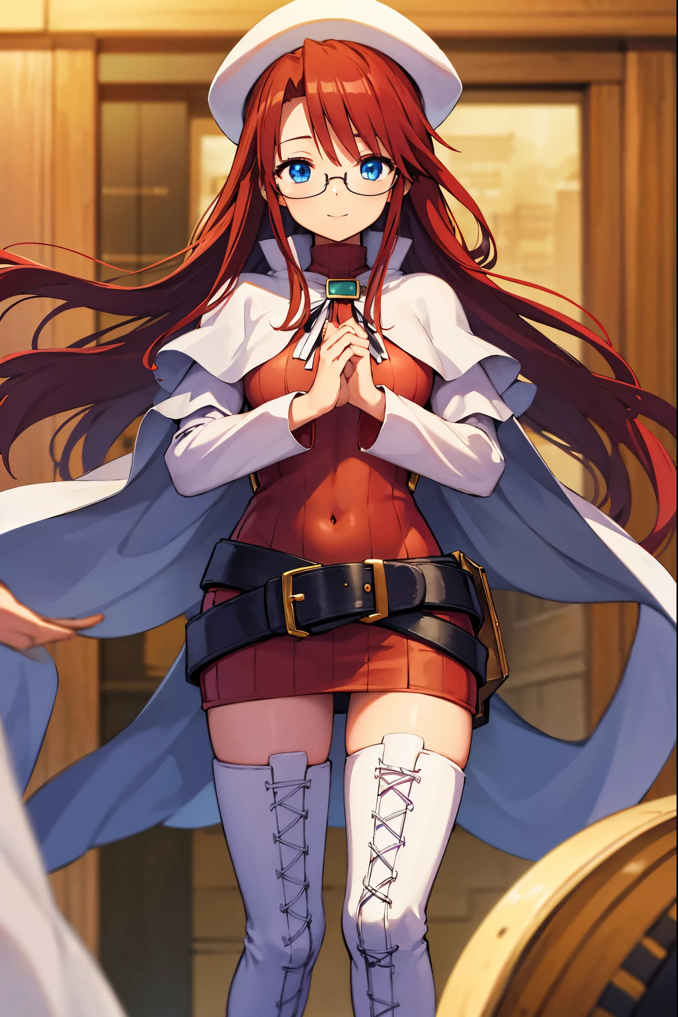 summonnightaty, aty, (young:1.3),long hair, blue eyes, red hair, large_beret, hat, glasses,
BREAK long hair, thighhighs, hat, dress, boots, glasses, belt, cape, sweater, zettai ryouiki, beret, thigh boots, white footwear, ribbed sweater, loose belt,solo,
BREAK outdoors, fantasy,on_cobblestone
,
BREAK (masterpiece:1.2), best quality, high resolution, unity 8k wallpaper, (illustration:0.8), (beautiful detailed eyes:1.6), extremely detailed face, perfect lighting, extremely detailed CG, (perfect hands, perfect anatomy),covered_nipples,covered_navel,light_smile ,(half_eyes:1.4),long_sword,armpit,sleepy,dynamic_fighting_pose,barrel,red_sweater,apart_legs,magical_effect,spread_legs, have_a_book,teacher,rise_knee,kind_face