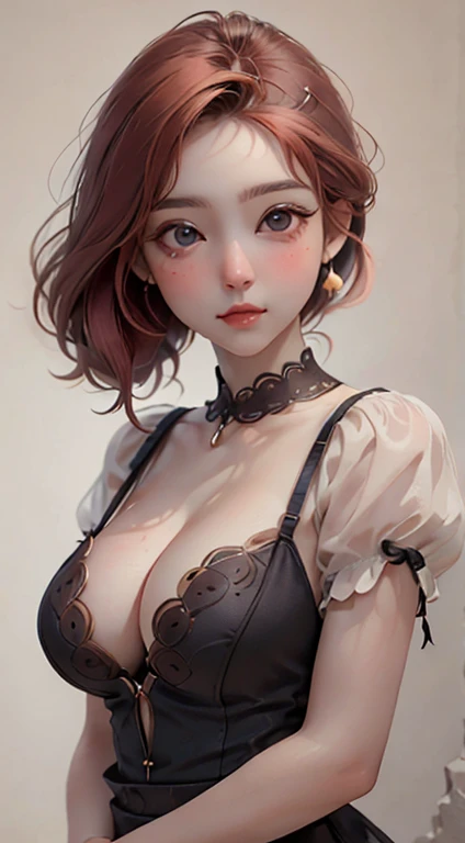 highest quality, masterpiece, (Realistic: 1.2), 1 girl, Slim girl, Redhead, Brown eyes, front, Detailed face, Beautiful Eyes, Brown eyes, Big eyes, Small breasts, Cleavage, Long dress