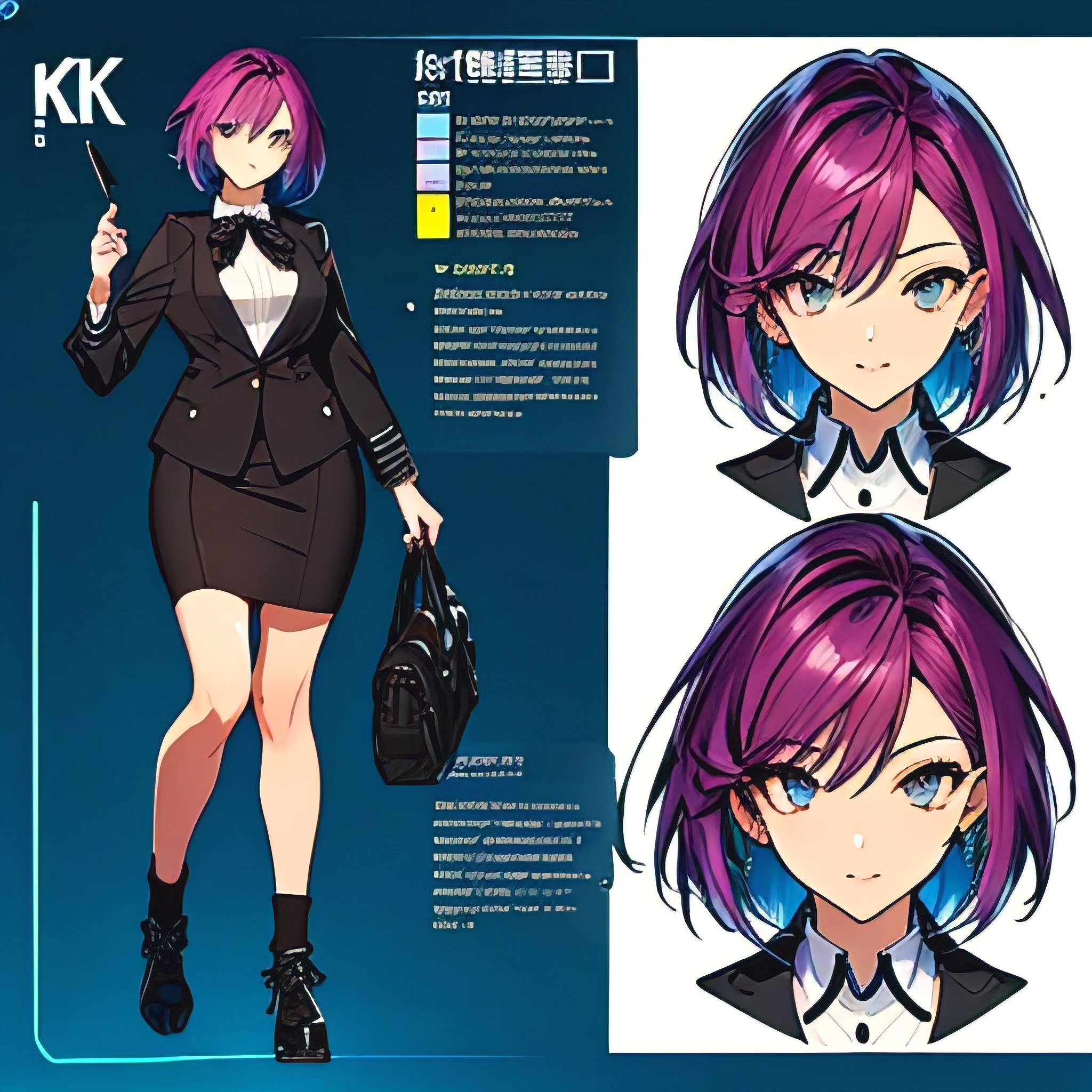 Original character sheet, short hair,Pose reference,In one pose. 8k,high quality, High resolution, 4K, hd,(Well designed face), Great face, (Very detailed), Beautiful Eyes, All images must be full body, A total of 3 images are required, Front view, Use manga style, All photos must be of the same girl, All sizes required,Office Lady,suit,8k,high quality, High resolution, 4K, hd,(Well designed face), Great face, (Very detailed), Beautiful Eyes, All images must be full body,,Thick thighs, You must write the whole body, You must write the whole body,