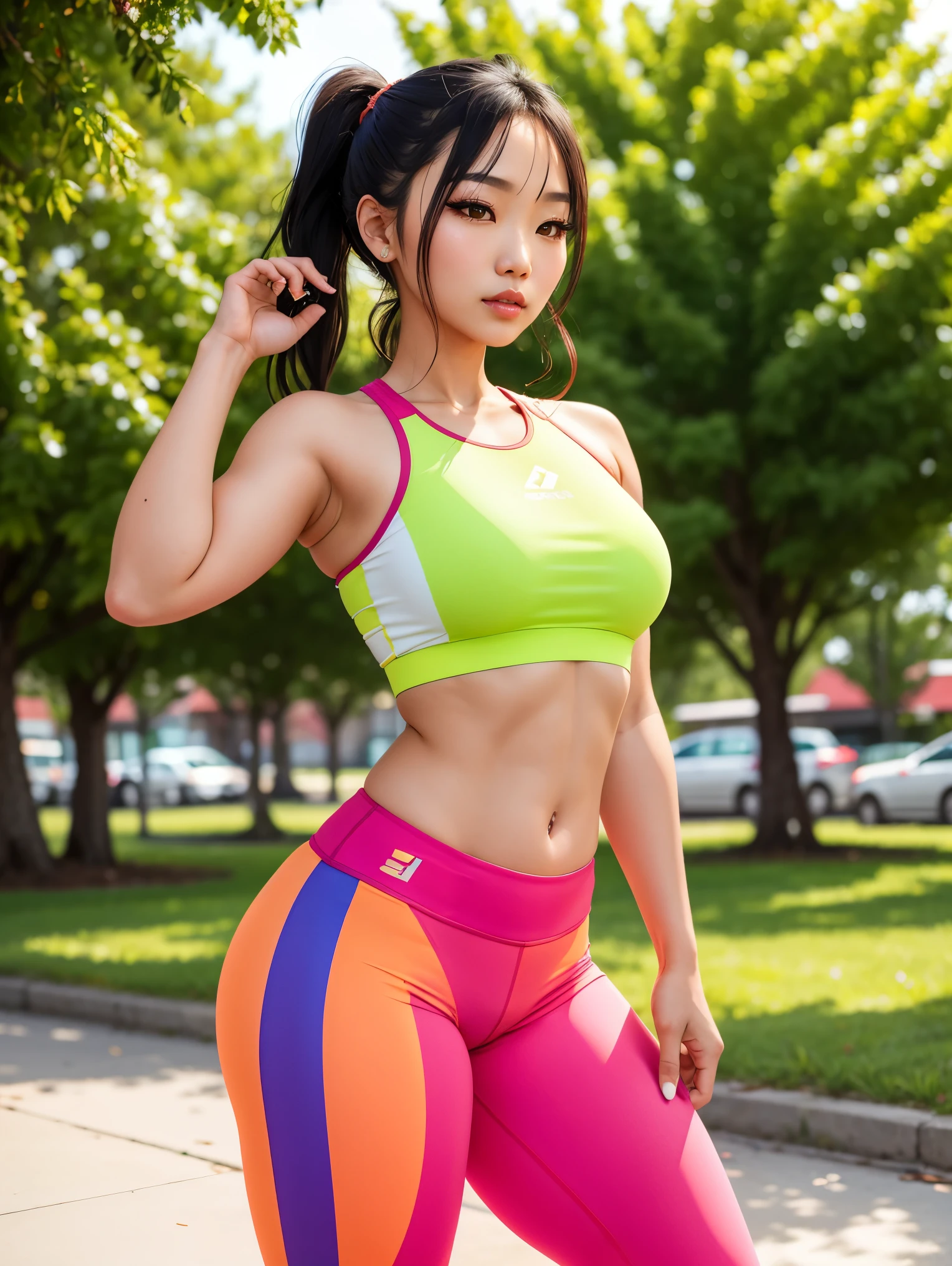 kefla, 1 girl, standing alone, Bblack hair, eyes black, super saiyan, spiky hair, hypdertailed, Green earrings,
tummy, pink top, manga curta, top cut, manga curta, purple pants, gold armbands, firm skin,
forst,open air,
(incredibily detailed, beautifull detailed face, work of art, best qualityer) cinematic lighting,