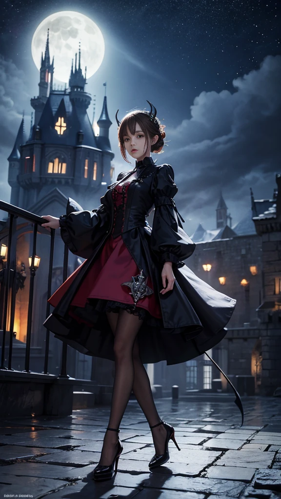 8k resolution,float,demon,castle,skirt,High heel