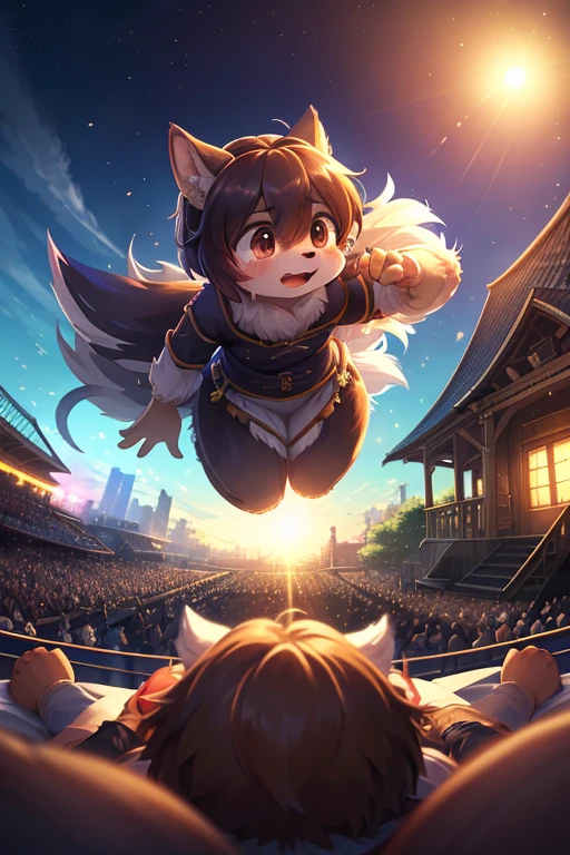 Unrealistic Perspective , dynamic angle , rule of thirds Layout , Bokeh , dynamic action , realistic hairy fur , round face , moist round eyes , Swollen cheeks , hair ties , Short stature , accidents , Happenings , sensational , front view , back view , side view , from above , from below , Joy, anger, sorrow, and happiness , sit , standing , lying down , lying back , squad , jump , Fluttering in the wind , zoom blur ,
Home, Novel-style, Rempie, A wide range of environments, Individuality, Unique places, anime, stage, Horizontal view