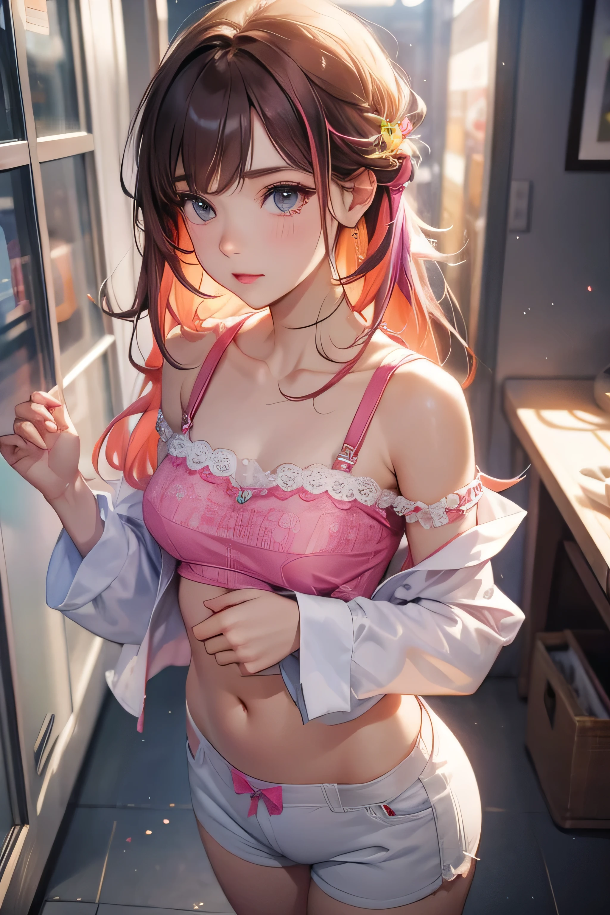 Looking down at a girl wearing colorful underwear