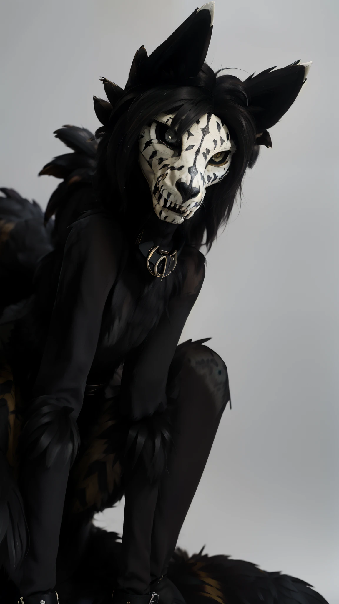 MalO, Scp 1471, (slit pupils, white eyes, black sclera), fullbody, digitigrade, (collar), masterpiece, best quality, detailed realistic fur, furry, detailed background, (low angle shot), detailed face, detailed eyes, detailed fluffy fur, fluffy tail, (tribal clothes, SFW:1.35), (bloody:1.3)