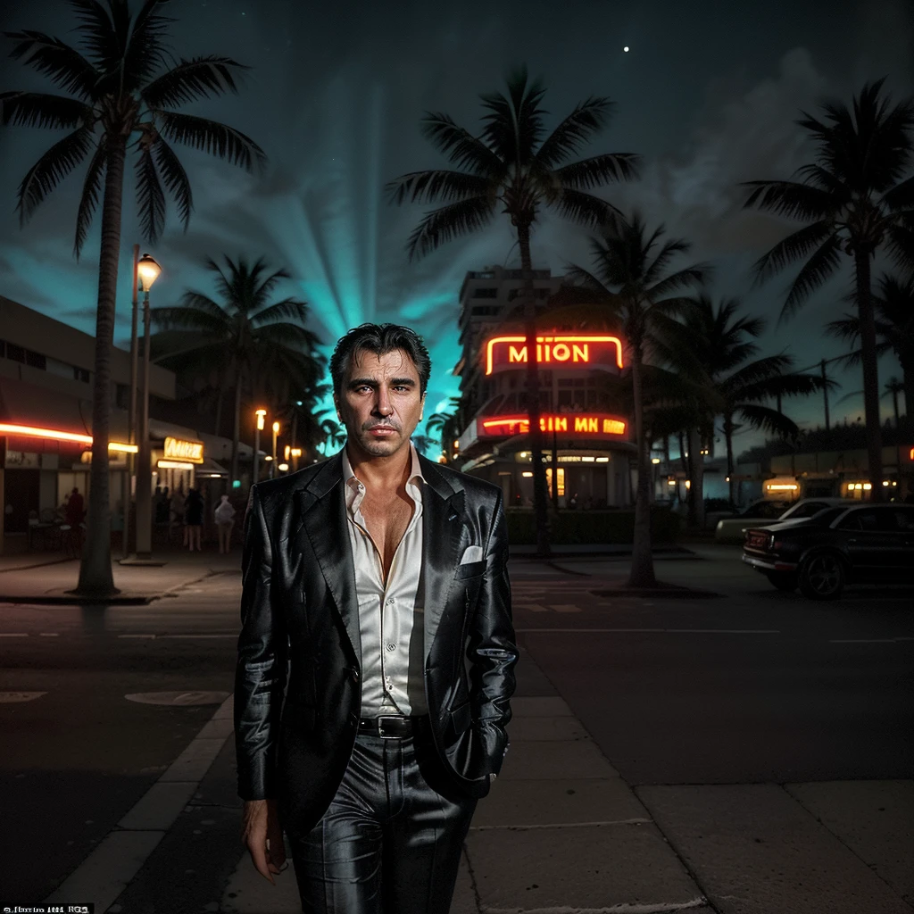 In the neon-lit streets of Miami, Tony Montana stands tall, his face illuminated by the glow of the city. His eyes, fierce and determined, reflect both ambition and danger. The night air is thick with tension as he clutches his gold-plated Colt M1911A1, ready to take on the world.
Behind him, the Art Deco architecture of Ocean Drive looms, casting elongated shadows on the pavement. The palm trees sway gently, their fronds whispering secrets of power, wealth, and betrayal. Tony's silhouette merges seamlessly with the cityscape, a modern-day kingpin ruling over his empire of cocaine and violence.
The distant sound of salsa music spills out from a nearby club, blending with the revving engines of sports cars. Tony's suit, impeccably tailored, flutters in the breeze as he surveys his domain. His scar, a permanent reminder of his tumultuous journey from Cuban refugee to drug lord, adds to his mystique.
And there, in the background, the neon sign of a nightclub flickers: "El Paraiso." It promises pleasure, danger, and excess—all the things Tony craves. But he knows that in this world, paradise comes at a price.
Fade to black, and the scene lingers—a frozen moment in time. Tony Montana, Scarface, the embodiment of ruthless ambition, forever etched into cinematic history.