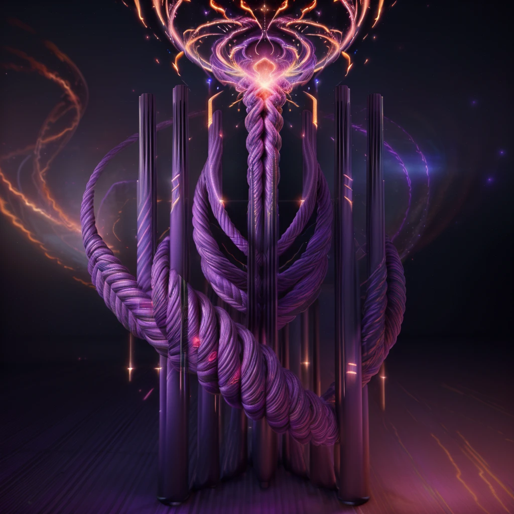 Purple Dreams, spirals of neon to upper left, rope effect flames center,  flamethrower upper right, masterpiece,  contoured beveling, bevelborders, bilineareffects, warp, gradient glow, diamond mirroring, unreal engine, Pyscopathic,God Most High, ultrarealistic highres, unreal 3D
