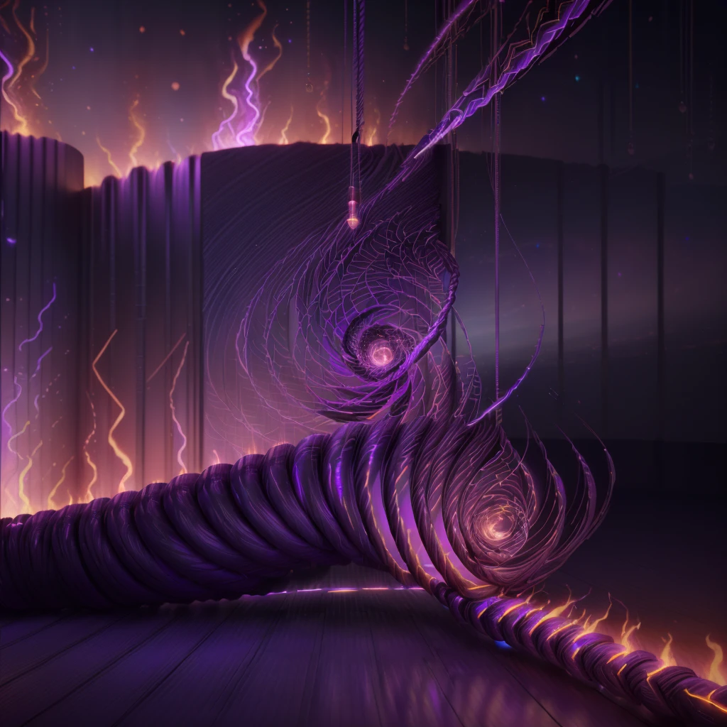 Purple Dreams, spirals of neon to upper left, rope effect flames center, flamethrower upper right, masterpiece, contoured beveling, bevelborders, bilineareffects, warp, gradient glow, diamond mirroring, unreal engine, Pyscopathic,God Most High, ultrarealistic highres, unreal 3D
