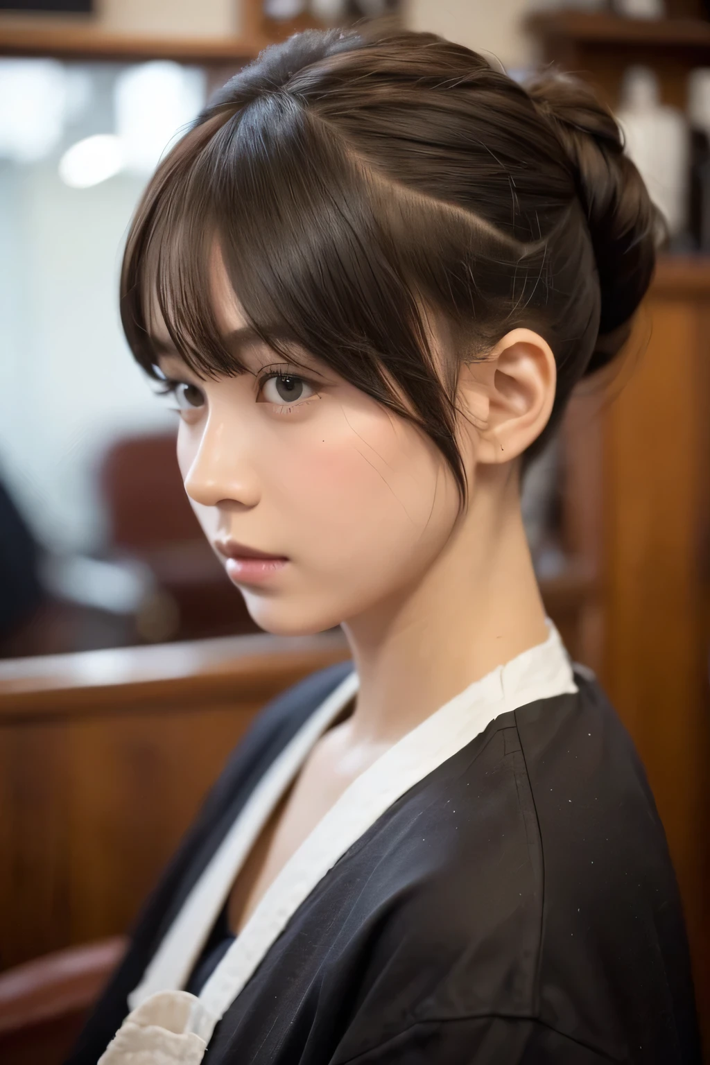 Please use a photo taken at a barber shop.。I want to use it as a hairstyle photo.。