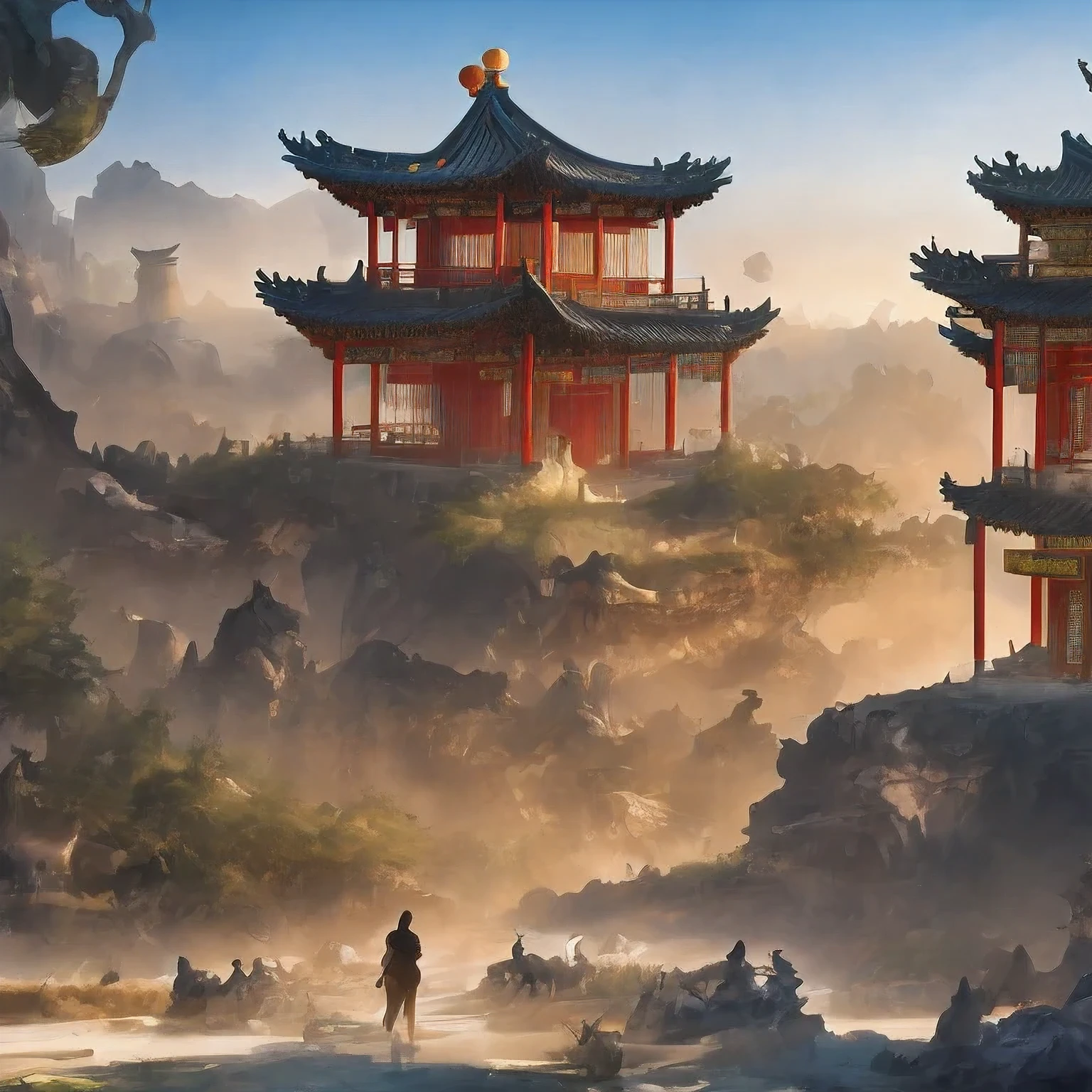 （（（watercolor））））landscape，watercolor，stylized urban fantasy artwork, dreamy chinese town, concept art ， highly rendered, game art matte painting, matte painting 4k 8k, cinematic. by leng jun, in a tropical and dystopic city, 8k matte painting, 8 k matte painting，（（（watercolor）））