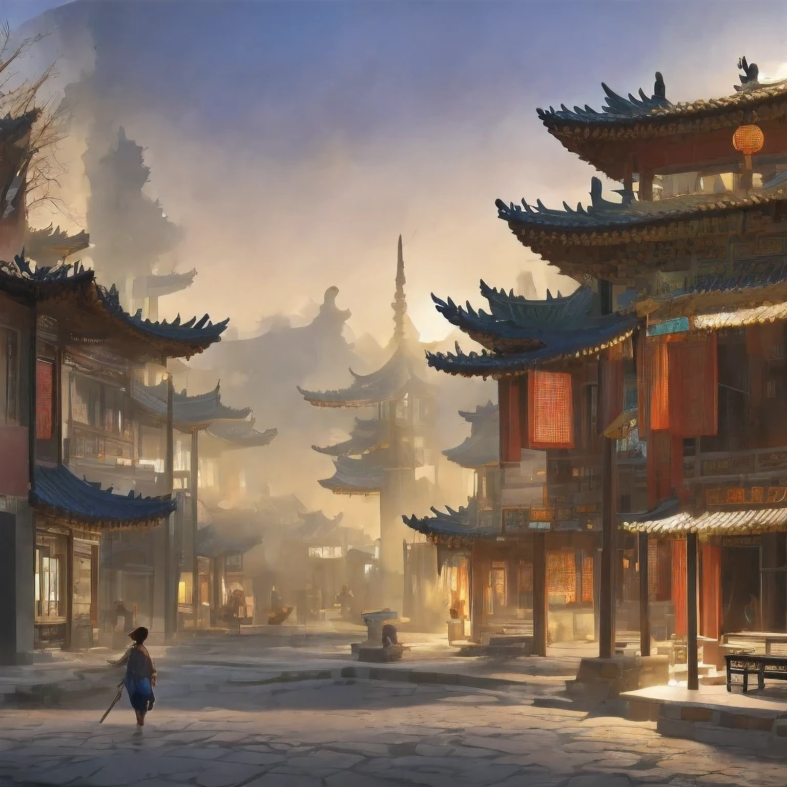 （（（watercolor））））landscape，watercolor，stylized urban fantasy artwork, dreamy chinese town, concept art ， highly rendered, game art matte painting, matte painting 4k 8k, cinematic. by leng jun, in a tropical and dystopic city, 8k matte painting, 8 k matte painting，（（（watercolor）））