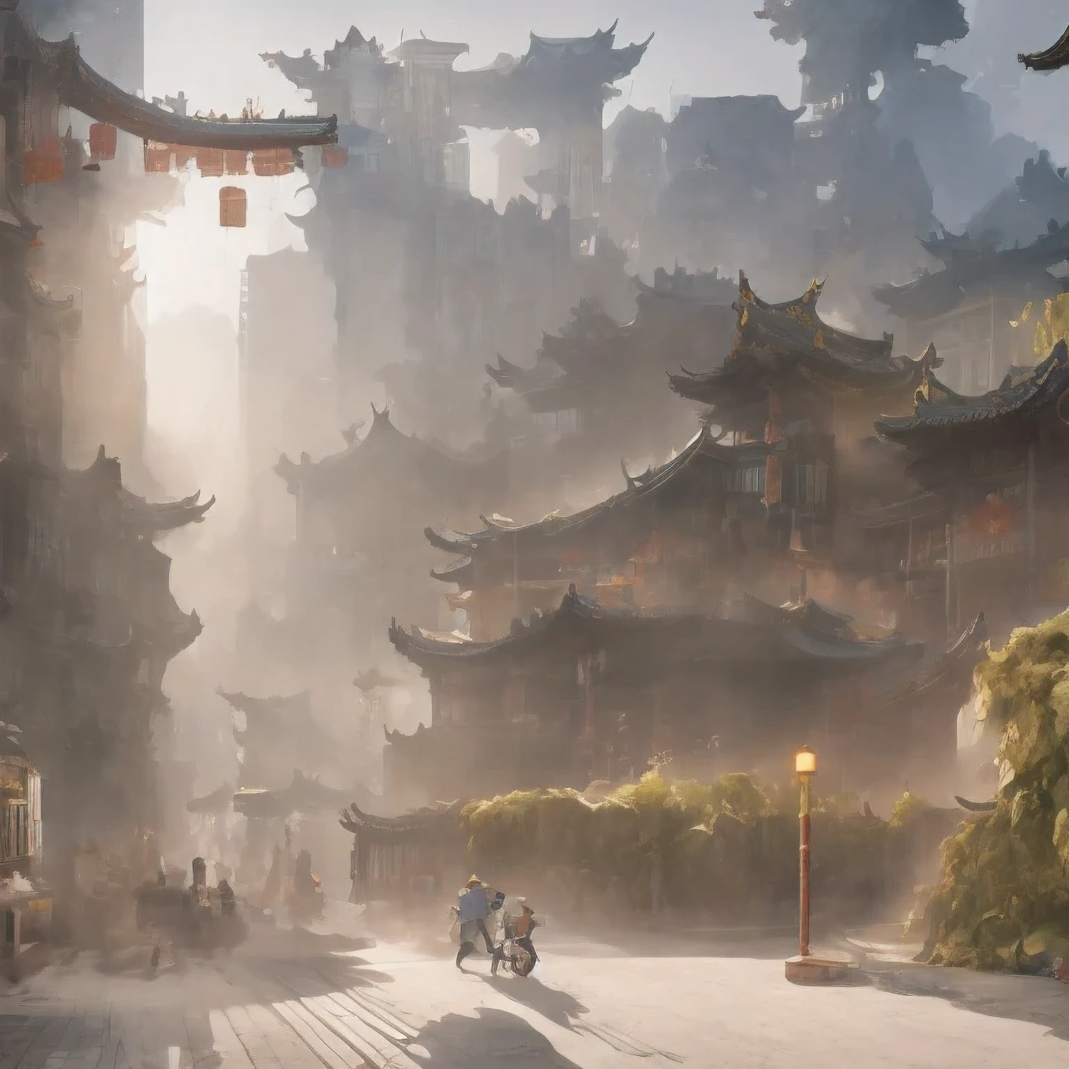 （（（watercolor））））landscape，watercolor，stylized urban fantasy artwork, dreamy chinese town, concept art ， highly rendered, game art matte painting, matte painting 4k 8k, cinematic. by leng jun, in a tropical and dystopic city, 8k matte painting, 8 k matte painting，（（（watercolor）））