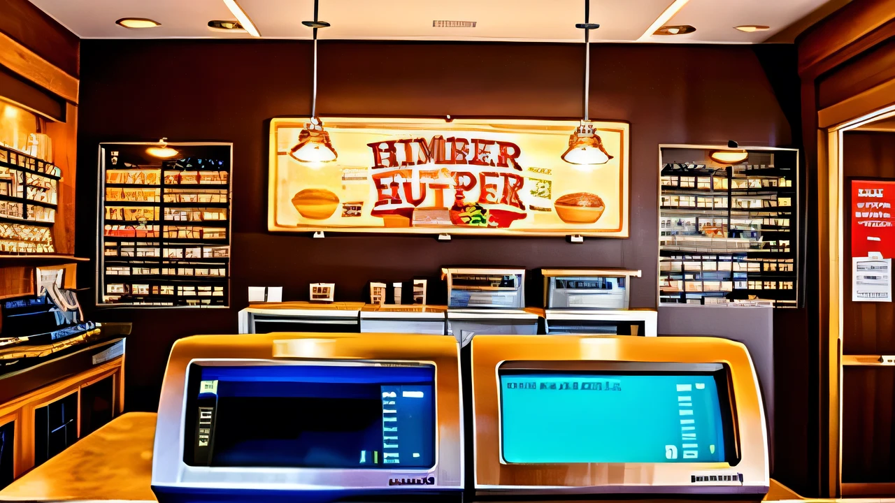 Inside the hamburger shop,cash register