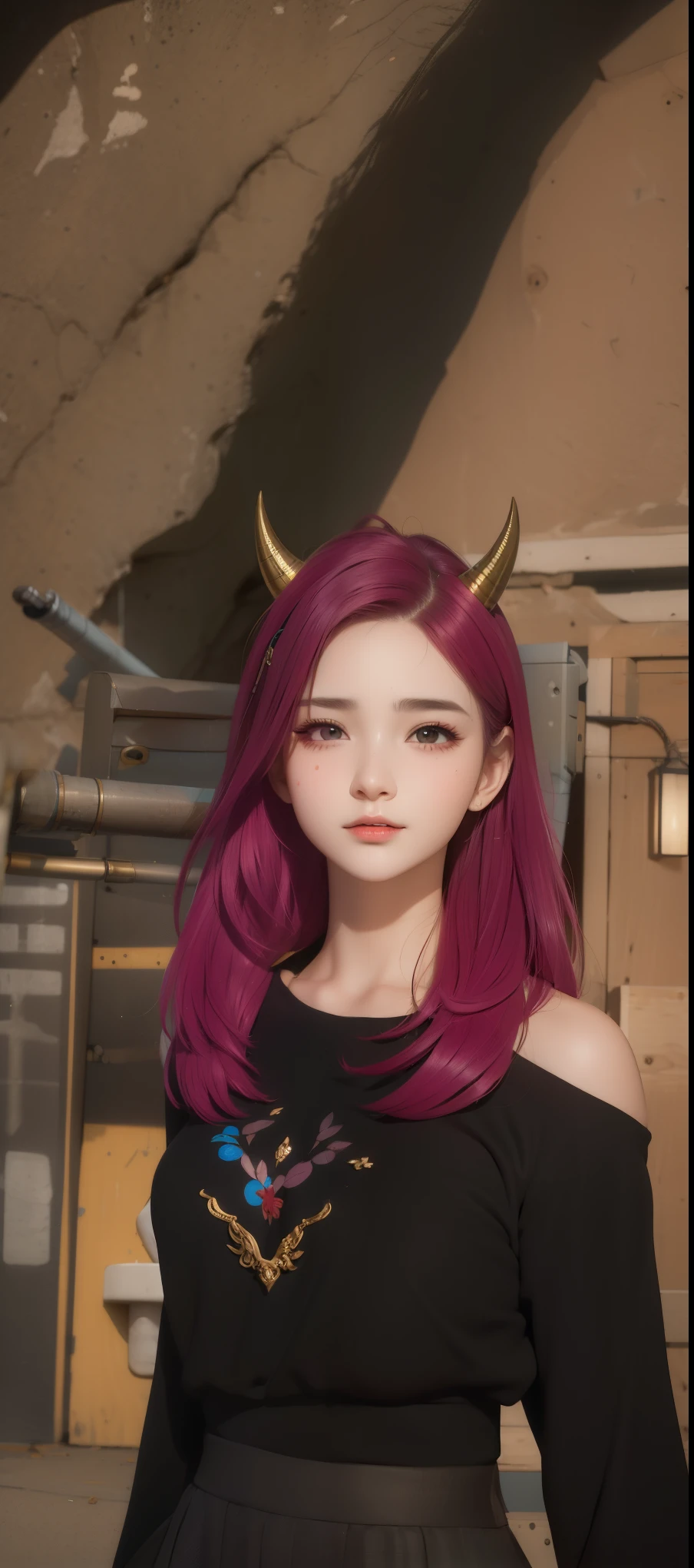 A girl 18 years old ,horn in the head, very detailed faces, very detailed eyes