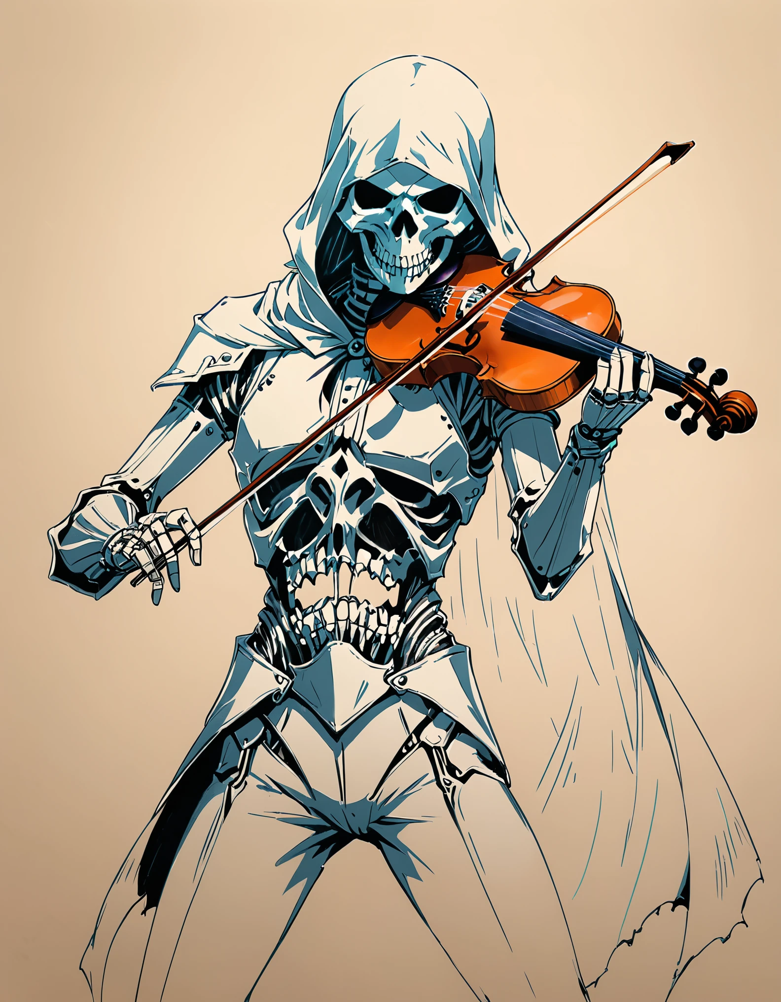 (Anime line drawing:1.5),1990s \(style\),retro,japanese manga,Minimalism,(Line Art:1.6),sketch,charcoal drawing,
BREAK
(glowing neon (mediumaquamarine:0.8) and (rosybrown:0.6) musical notes background:1.2),torsion springs,
BREAK
(iron skull Reaper:1.3),playing the violin,(violin:1.3),(bows:1.3),(pulling:1.3),(broken torn cape:1.4),
(in style of Benedick Bana),in style of Nick Veasey,