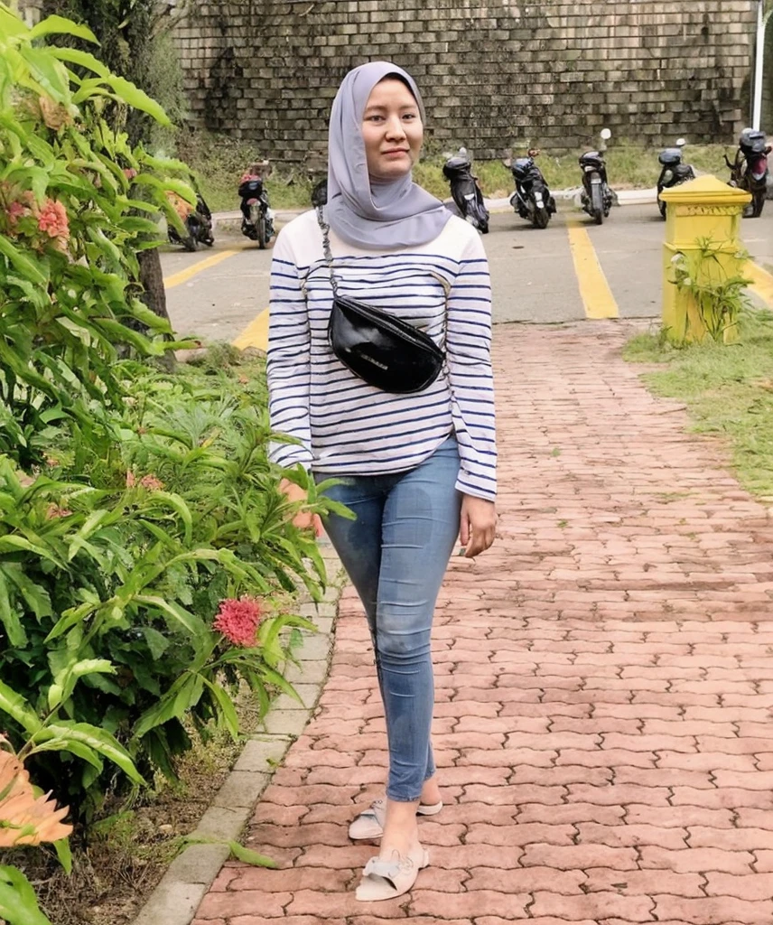 (pp clothes), from forehead, Indonesia hijab girl, peeing self, peeing herself, wet patch