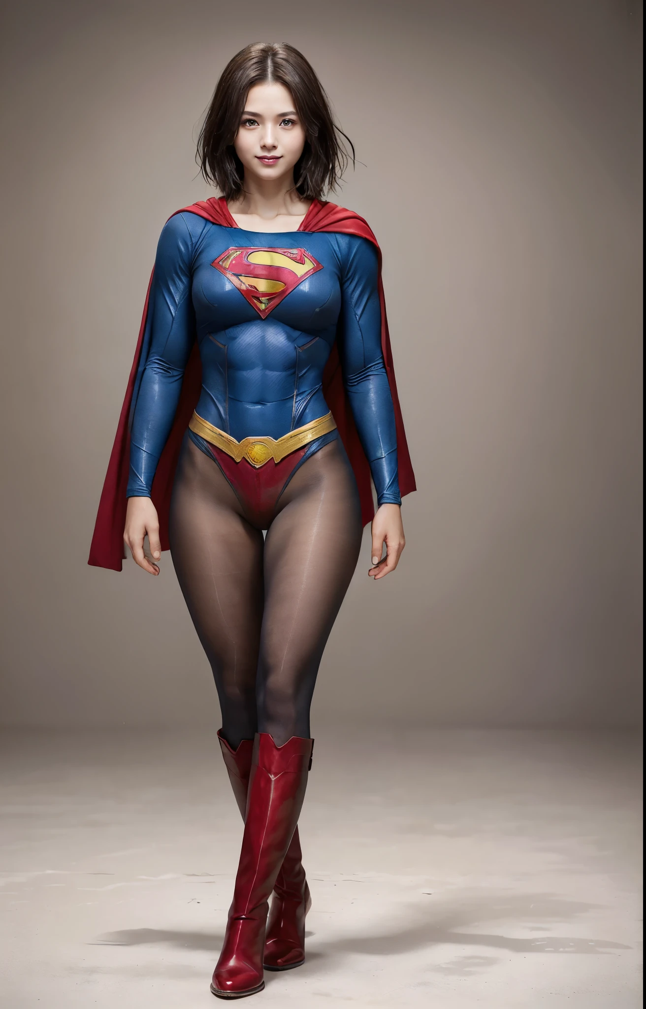 No background、(((Beautiful legs in black tights.)))、(((Legally express the beauty of your smile)))、((((Make the most of your original images)))、(((Body-hugging Supergirl costume)))、(((Supergirl Costume)))、(((Beautiful short bob hair)))、(((She is winking cutely.)))、(((Please wear black tights....、Wear red boots)))、((Best image quality、8k))、((highest quality、8k、masterpiece:1.3))、(((Preserve background )))、Sharp focus:1.2、Beautiful woman with perfect figure:1.4、Slim Abs:1.2、Wet body:1.5、Highly detailed face and skin texture、8k