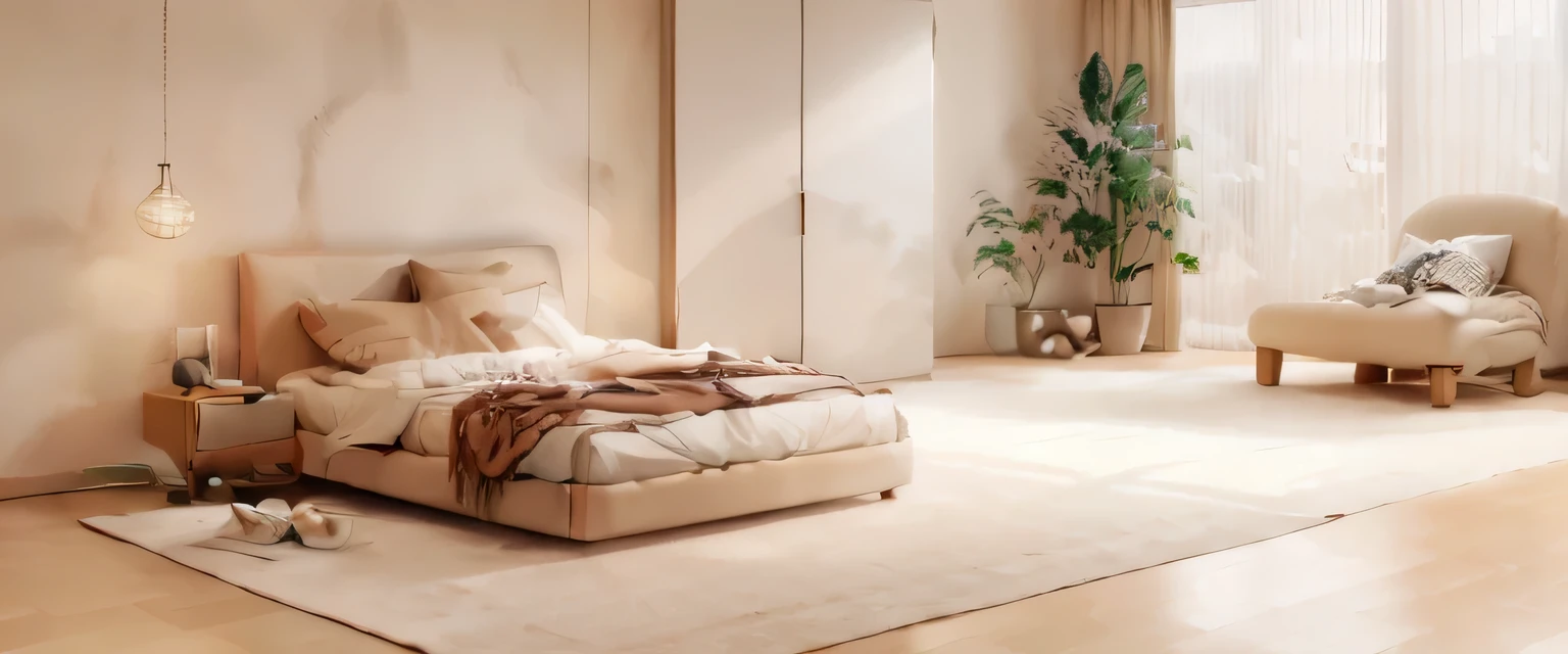 Product photography, indoor, unmanned, (bed:1.3), leather soft bed, sunlight, scenery, wooden flooring, clean background, realistic lighting, ambient lighting, 4K, high-definition, rich details,
