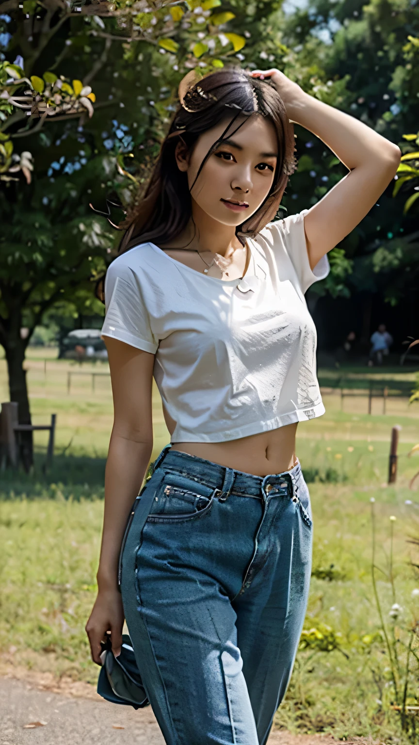 Taiwanese beauty,casual wear,Big meadow,walk,sunny,Sexy