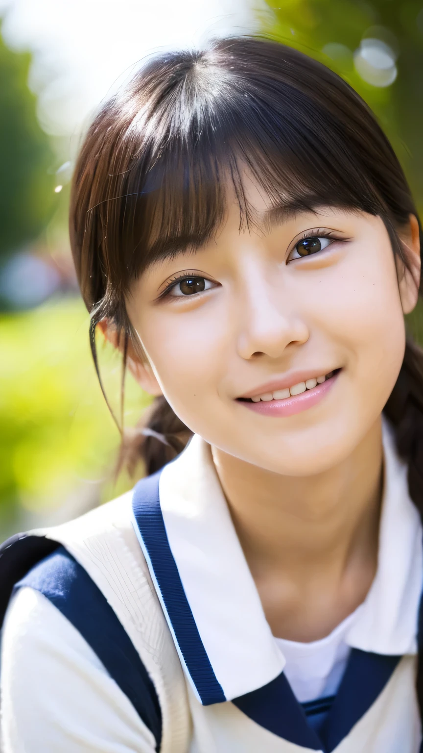 masterpiece　High resolution　Female student　Delicate face　very cute　natural atmosphere　boyish　16 years old　Shortcuts　Dimples　Mole　Tanuki face　No sleeve　Mouth open and fooling around　