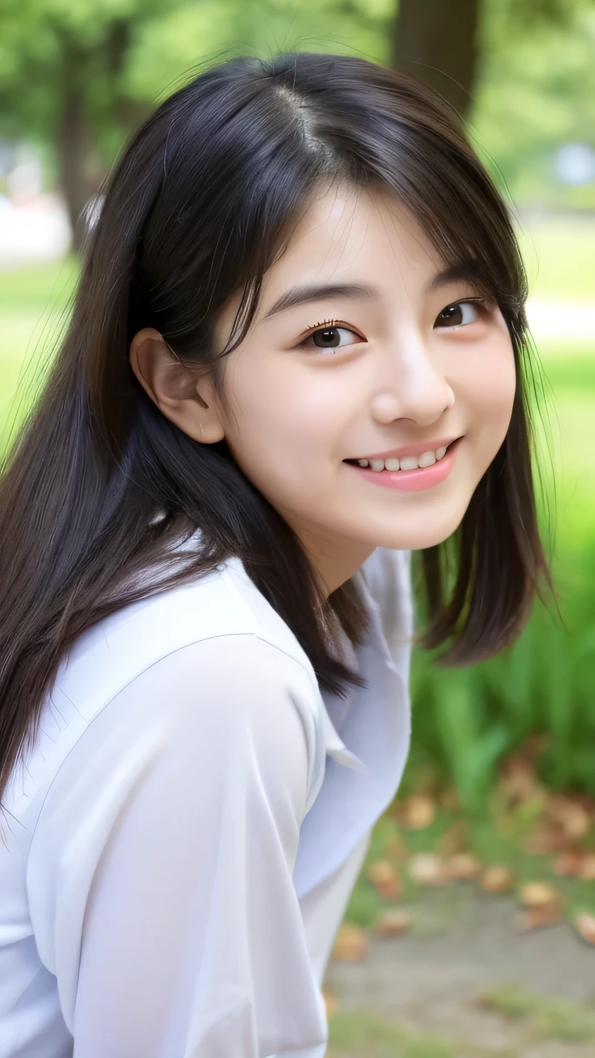 masterpiece　High resolution　Female student　Delicate face　Thick eyebrows　very cute　natural atmosphere　boyish　16 years old　Shortcuts　Dimples　Mole　Tanuki face　No sleeve　Open your mouth wide　Making fun of them　　