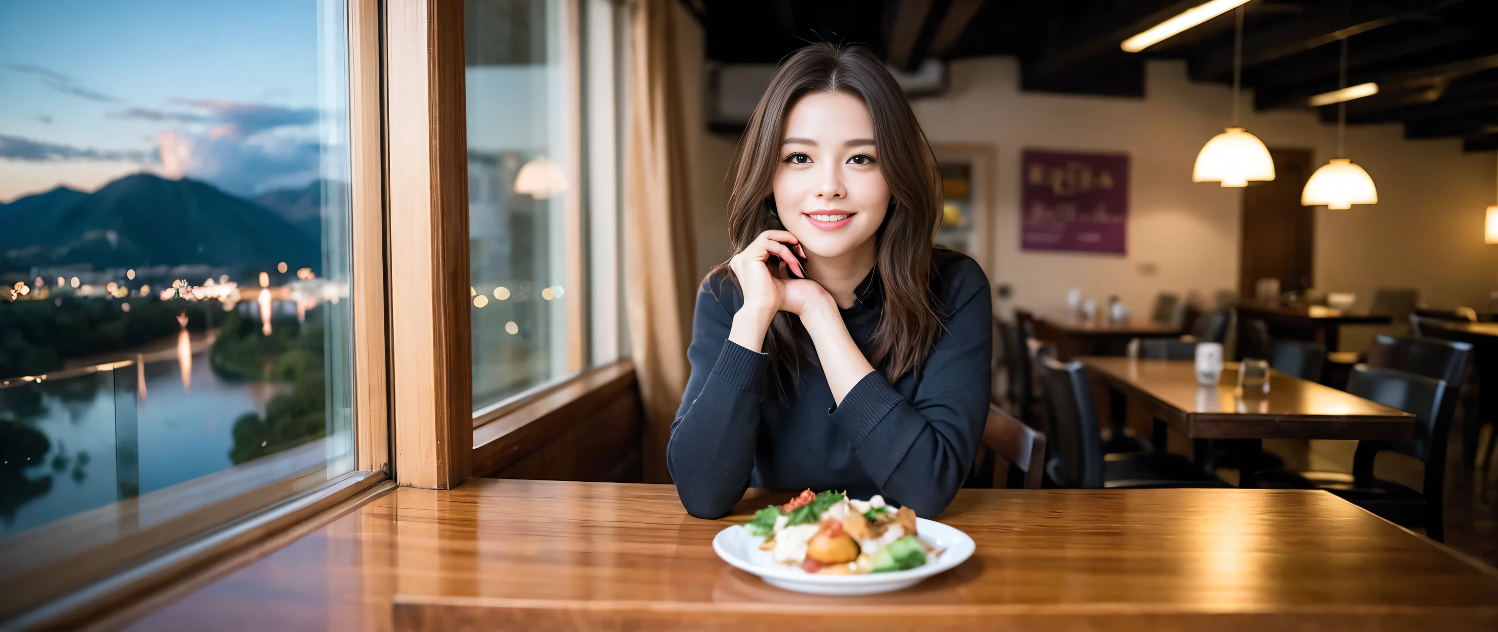 ((highest quality、8k、masterpiece:1.3))、Sharp focus:1.2、Beautiful woman perfect body:1.4、Slim body、((Bob Hale、Straight hair:1.2))、(to be born, highest quality, masterpiece:1.5), (Realistic, Intricate details:1.2), Ultra-high resolution, Shine light on your face、Amazing view of the sunset sky and clouds、Amazing mountain views、A bright smile、wine glass、red wine 、Appetizers、Italian food、Wine bottle、Champagne、sparkling wine、, Beautiful Face, blue eyes, The light shines on your face, Blushing, short hair,Bright Face、Fox face、 (36 years old), 39 years old, Lady、Two beauties、Brown Hair、Shortcuts、Long sleeve shirt、dress、Pretty Woman 1, (Slim face), (The body is slim), (Brown Hair), (Shortcuts), cheeks turn a little red,Attractive beauty、, Out of the window, A beautiful and detailed night view unfolds.........., restaurant, In a prominent place (From the waist up) Nova Frog Style, actress, model, Upper Body, White wine, slim, wine glass, Wine glass placed in the center, smile, (smile: 1.15), Beautiful fine grain, Depth f/2,saturation, High Contrast, Strong light and shadow,Moist Body:1.5、3D texture、Delicate eyes、Brown Hair、The hair is very shiny、