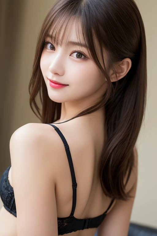 Tabletop, highest quality, shape, Very detailed, finely, High resolution, 8k wallpaper, 完璧なダイナミックな構shape, Beautiful and detailed, Medium Hair, Large Breasts, Natural color lip, Random sexy poses,smile,20-year-old girl、Midnight、Beautiful and elaborate face、Perfect and beautiful face,Big eyes、RAW Photos、Expressing feminine poses with the whole body、Beautiful and detailed、Small face、Beautiful Duplex、Slim face and figure,Black luxury underwear、Beautiful golden ratio face,Twin ponytail