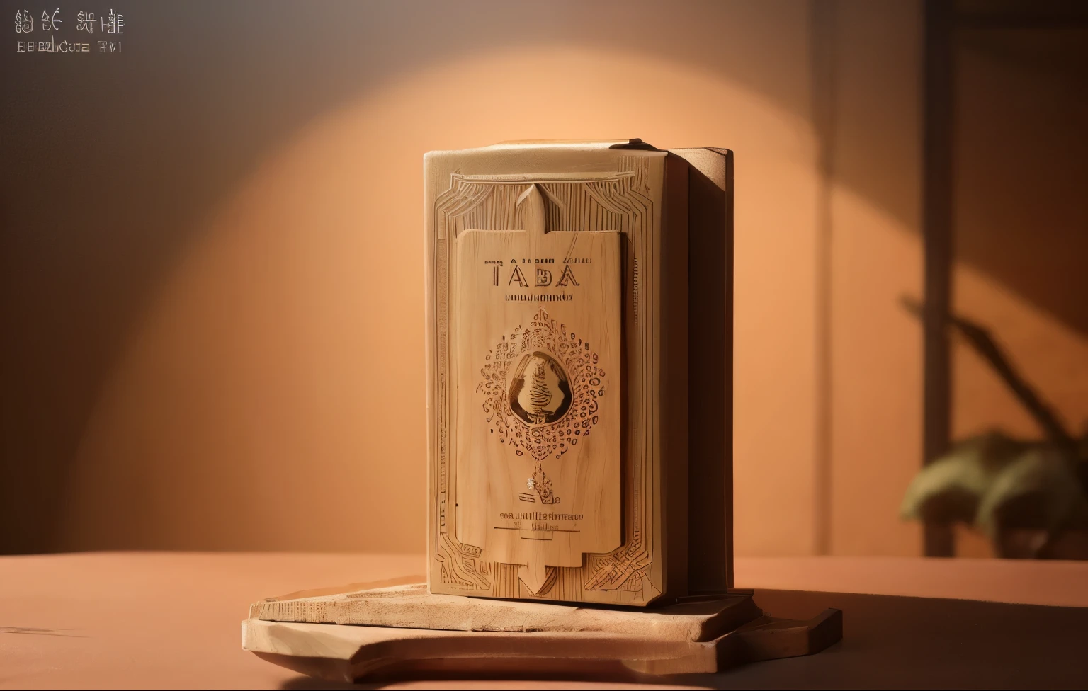 a tea box on a table, elegant antique tea box, ornate wooden tea box, detailed texture of the wooden tea box, warm lighting on the tea box, high quality 3D render of the tea box, photorealistic, studio lighting, intricate details, realistic textures, warm soft colors, beautiful composition, depth of field, studio photography