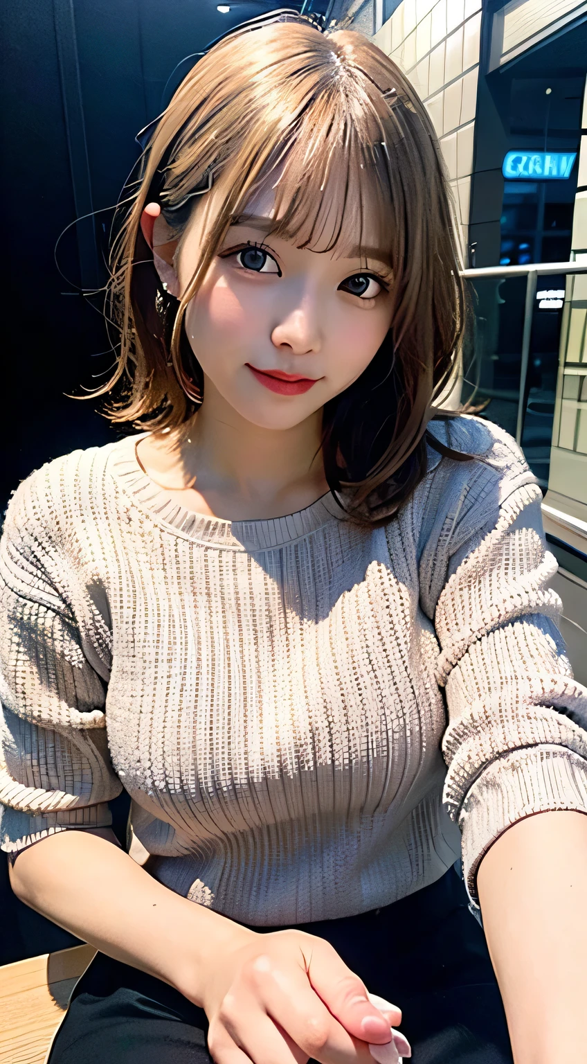 (8k, RAW Photos:1.2),Detailed face and eyes,最high quality, 超A high resolution, Very detailed ,Intricate details ,Tabletop ,pretty girl , Soft cinematic light, Hyper Detail,Sharp focus, high quality,Blonde, Bobcut, outside, knit, mini skirt, panties, Peeking from below